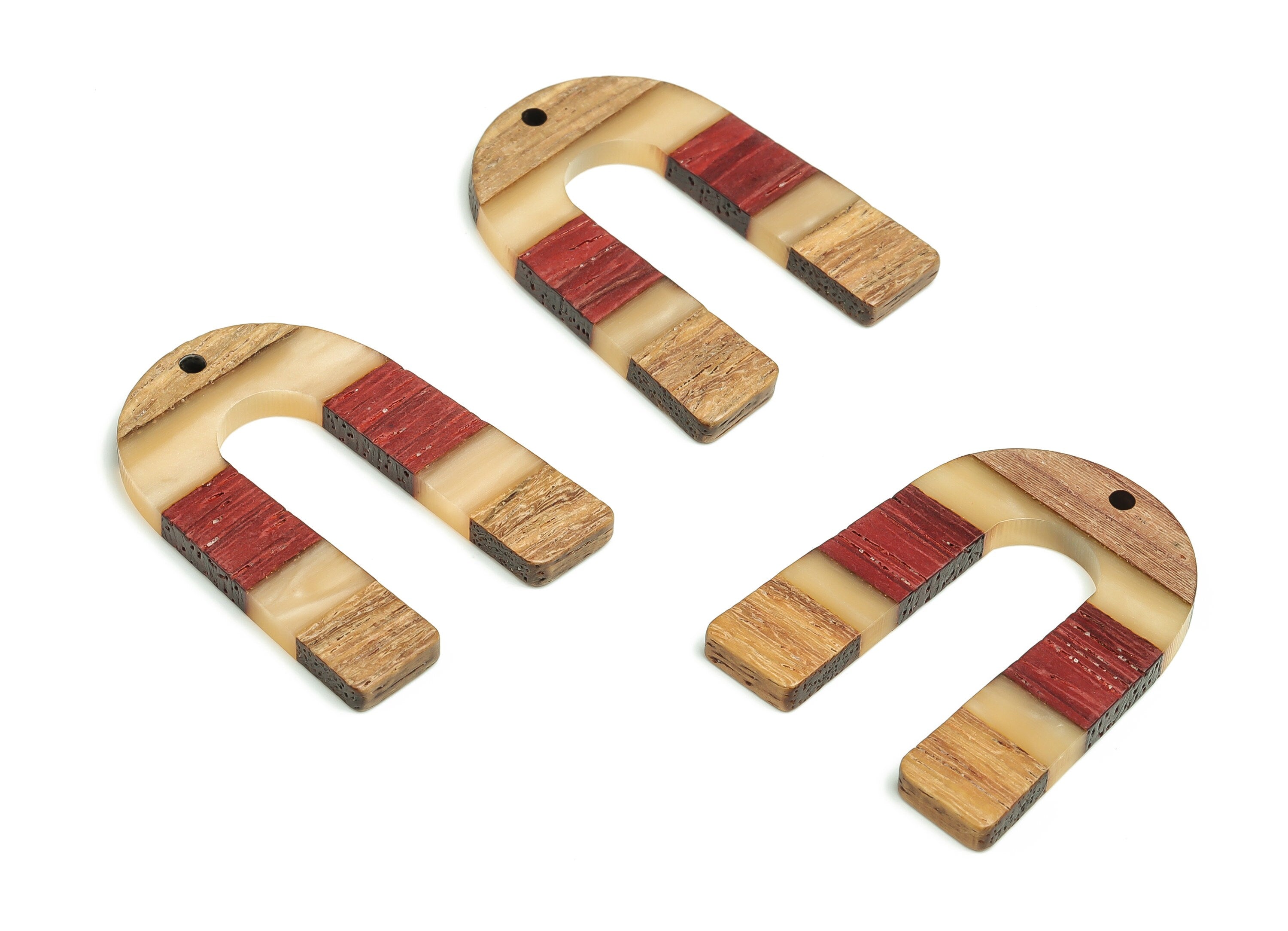 Walnut Wood U Earring Charms - Resin Semi circle Pendant - Apricot Red& Coffee Resin U - Jewelry Supplies - 36.89x28.06x3.05mm - BB1107 - DOMEDBAZAAR