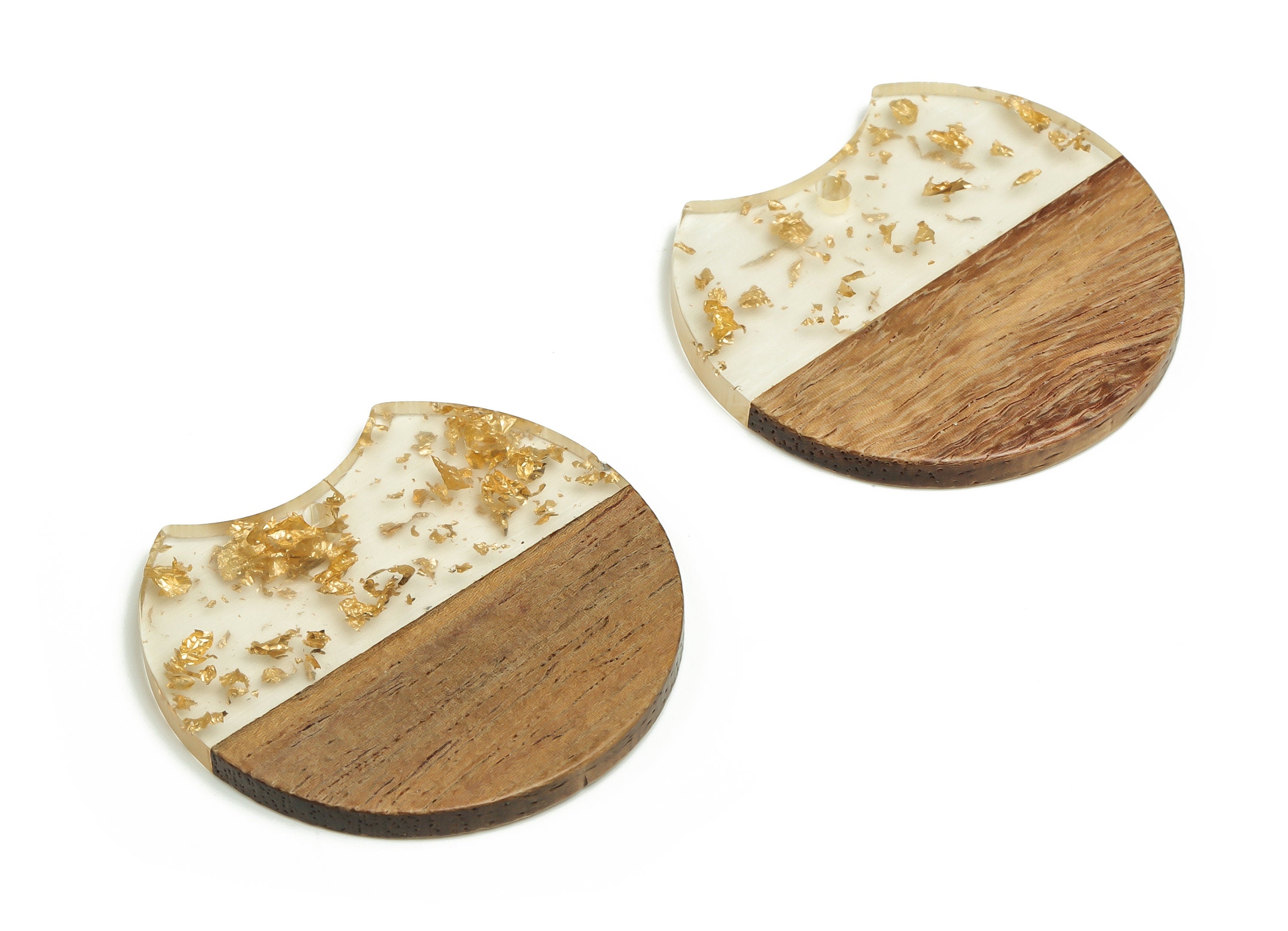Walnut Wood Round Earring Charms - Resin Round Pendant - Yellow&Coffee Resin Round - Jewelry Making Supplies - 36.5x34.29x2.82mm - BB1108 - DOMEDBAZAAR