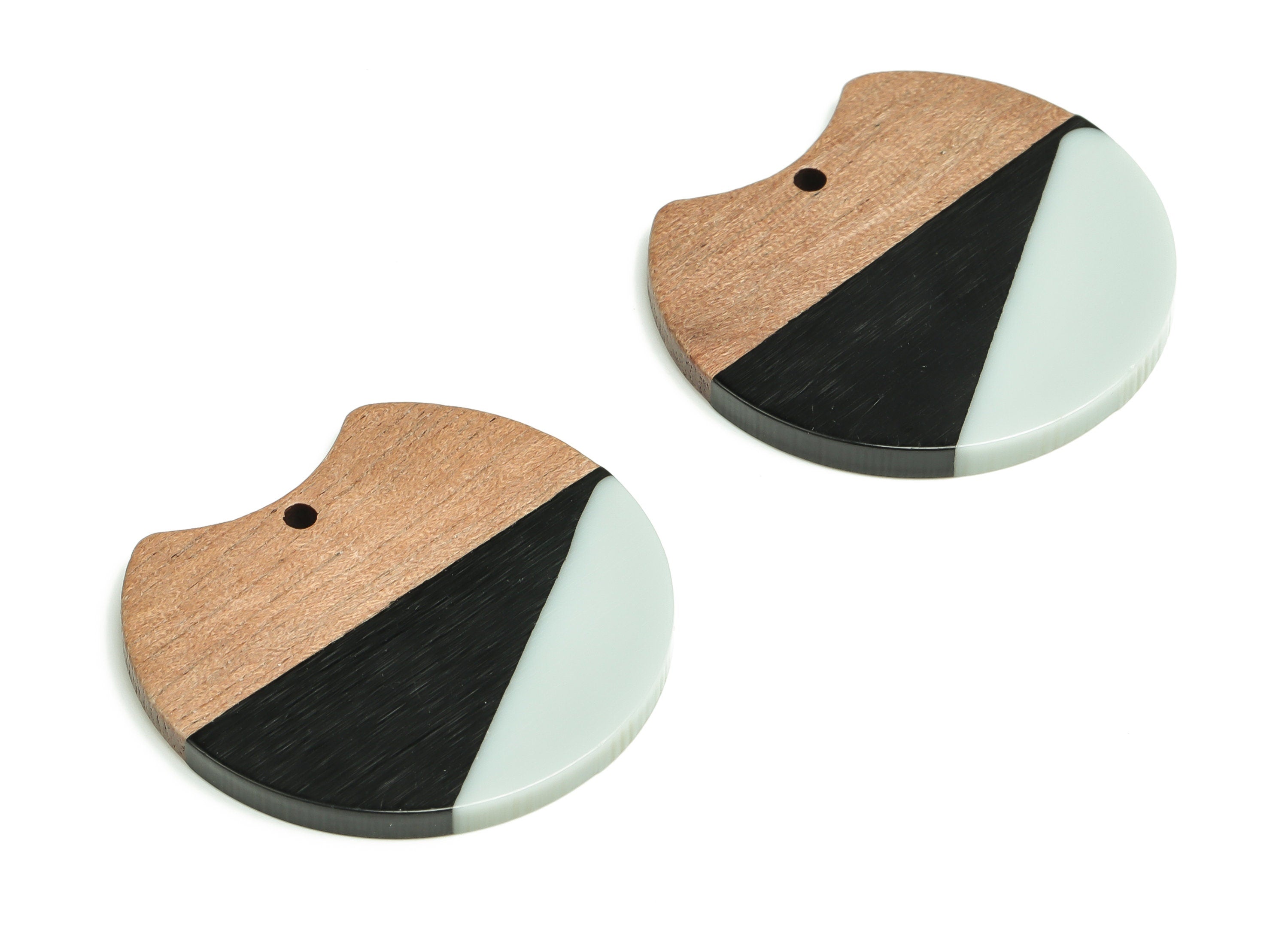 Walnut Wood Round Earring Charms - Resin Circle Pendant - Black White& Coffee Resin Round - Jewelry Supplies - 36.5x34.29x2.82mm - BB1109 - DOMEDBAZAAR