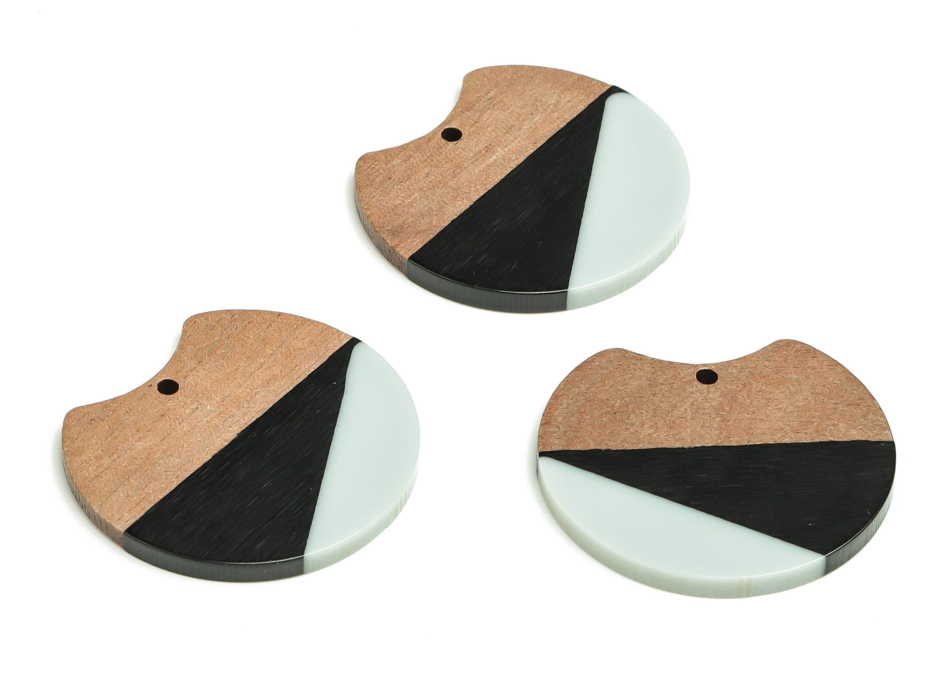 Walnut Wood Round Earring Charms - Resin Circle Pendant - Black White& Coffee Resin Round - Jewelry Supplies - 36.5x34.29x2.82mm - BB1109 - DOMEDBAZAAR