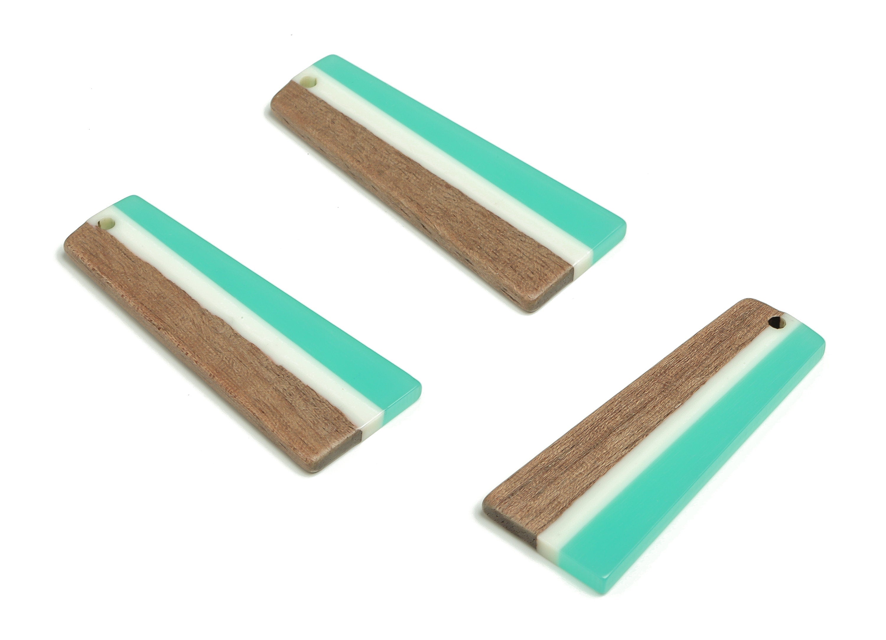 Walnut Wood Rectangle Earring Charms- Resin Strip Pendant- Green White &Coffee Resin Rectangle- Jewelry Supplies- 49.12x18.94x3.1mm- BB1111 - DOMEDBAZAAR