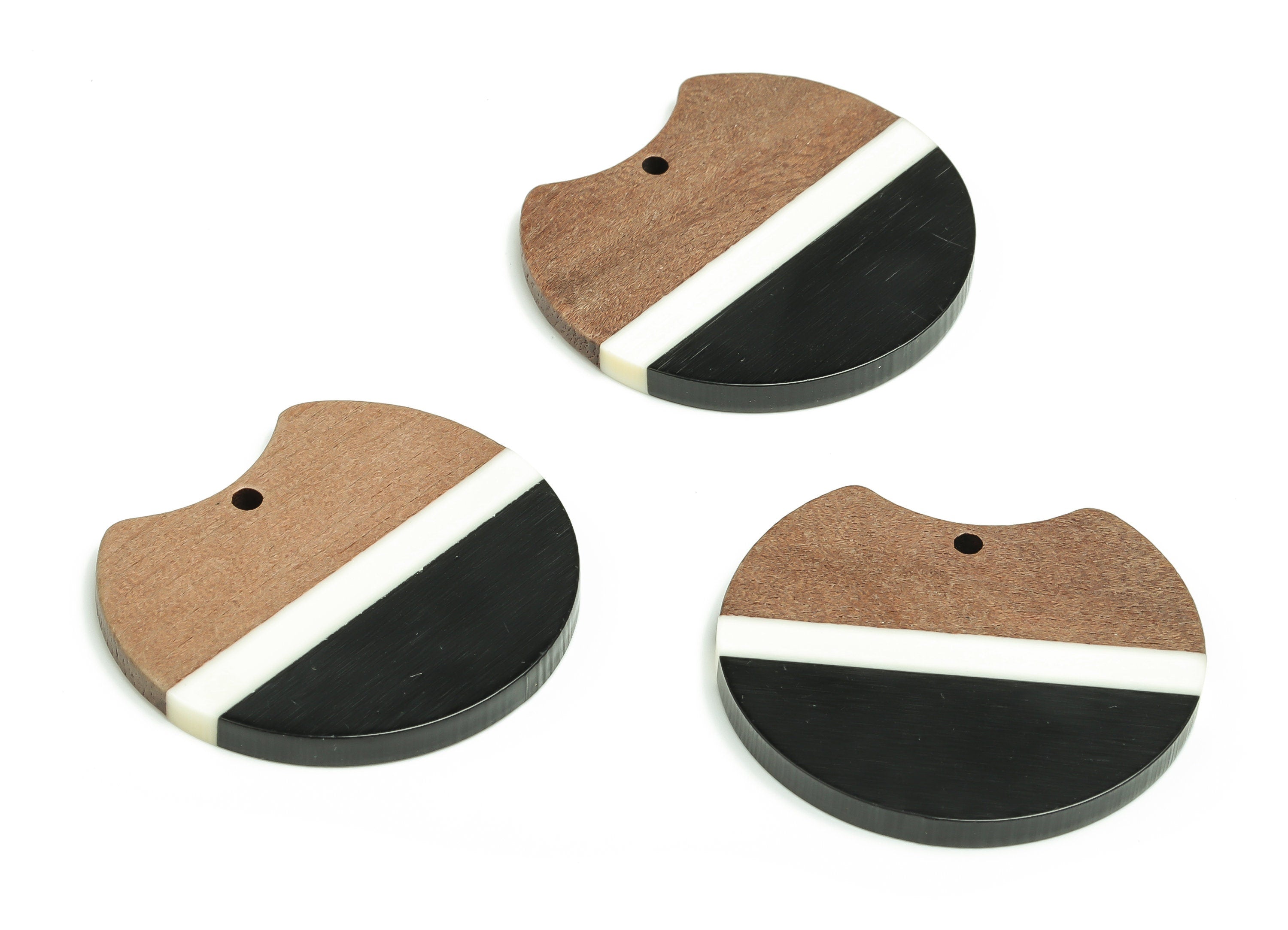 Walnut Wood Round Earring Charms - Resin Circle Pendant - Black White& Coffee Resin Round - Jewelry Supplies - 36.63x34.91x3.37mm - BB1112 - DOMEDBAZAAR