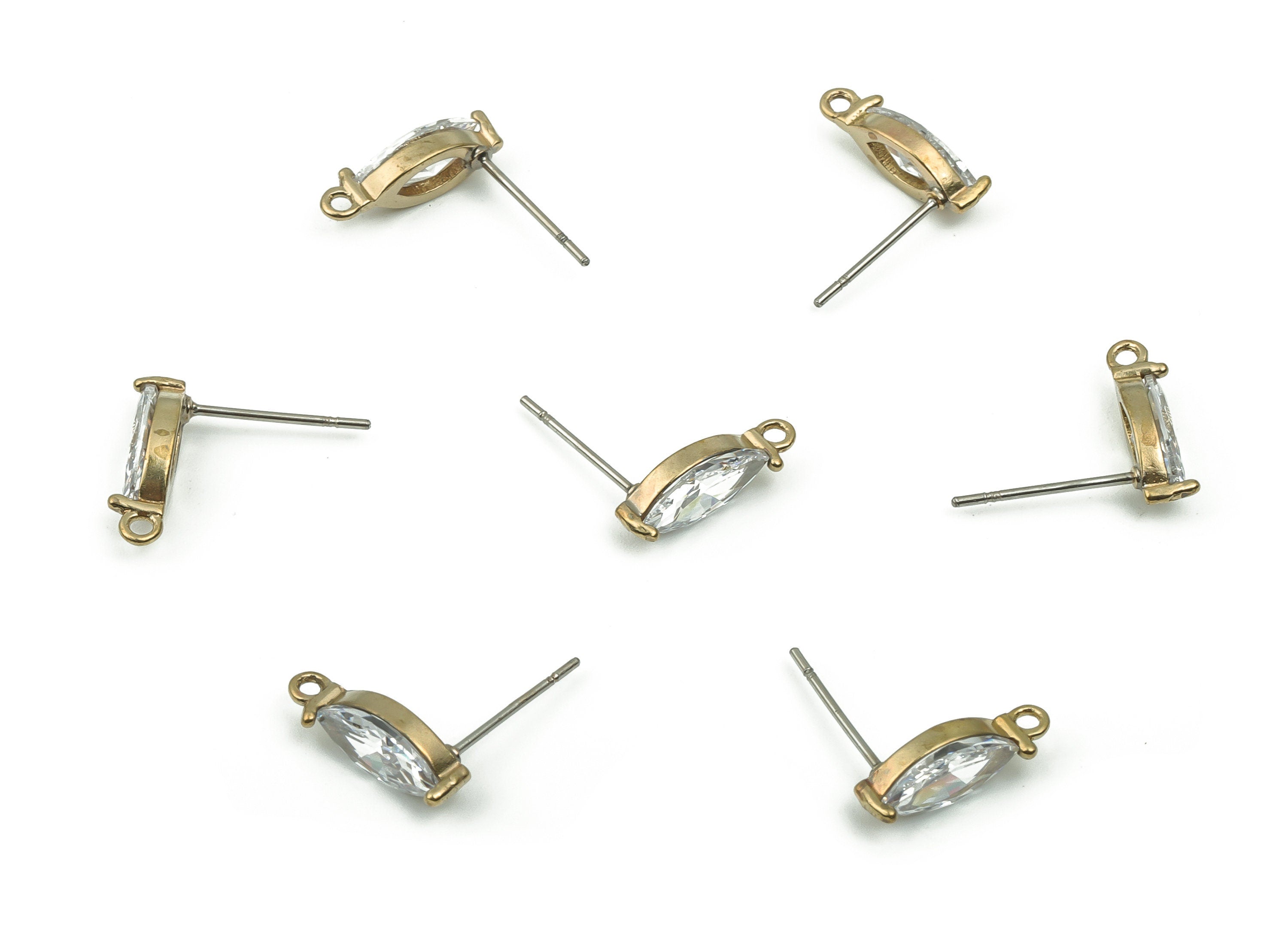 Brass Marquise Earring Stud With zircon - Raw Brass Oval Earring Post - 316 Surgical Stainless Steel Stud - 13.59x4.93x2.96mm - PP4848 - DOMEDBAZAAR