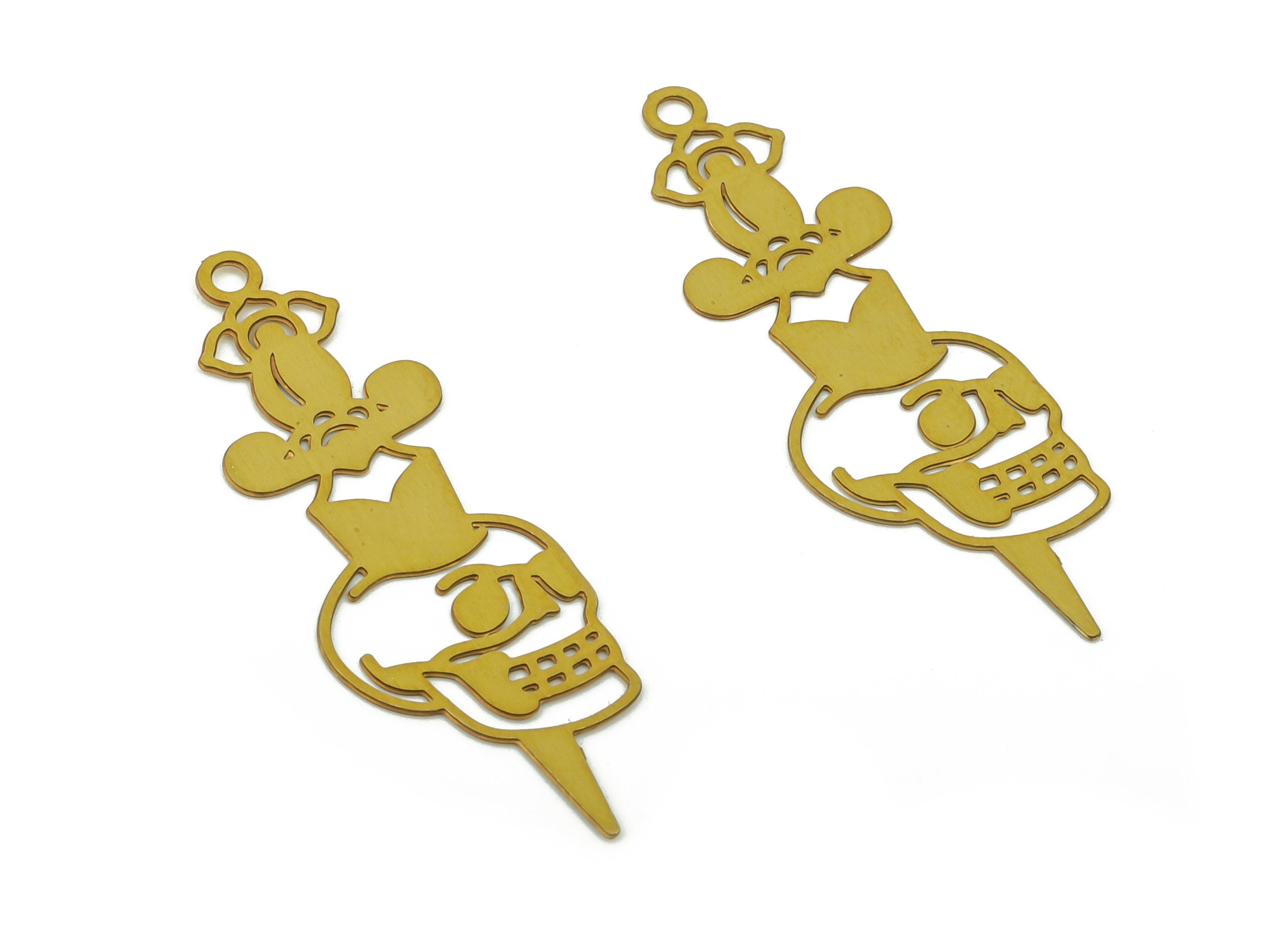 Raw Brass Skull Earring Charms - Brass Skull Pendant Charm - Brass Connectors Charm - Jewelry Making Supplies -32.49x11.07x0.27mm- JJB6776 - DOMEDBAZAAR