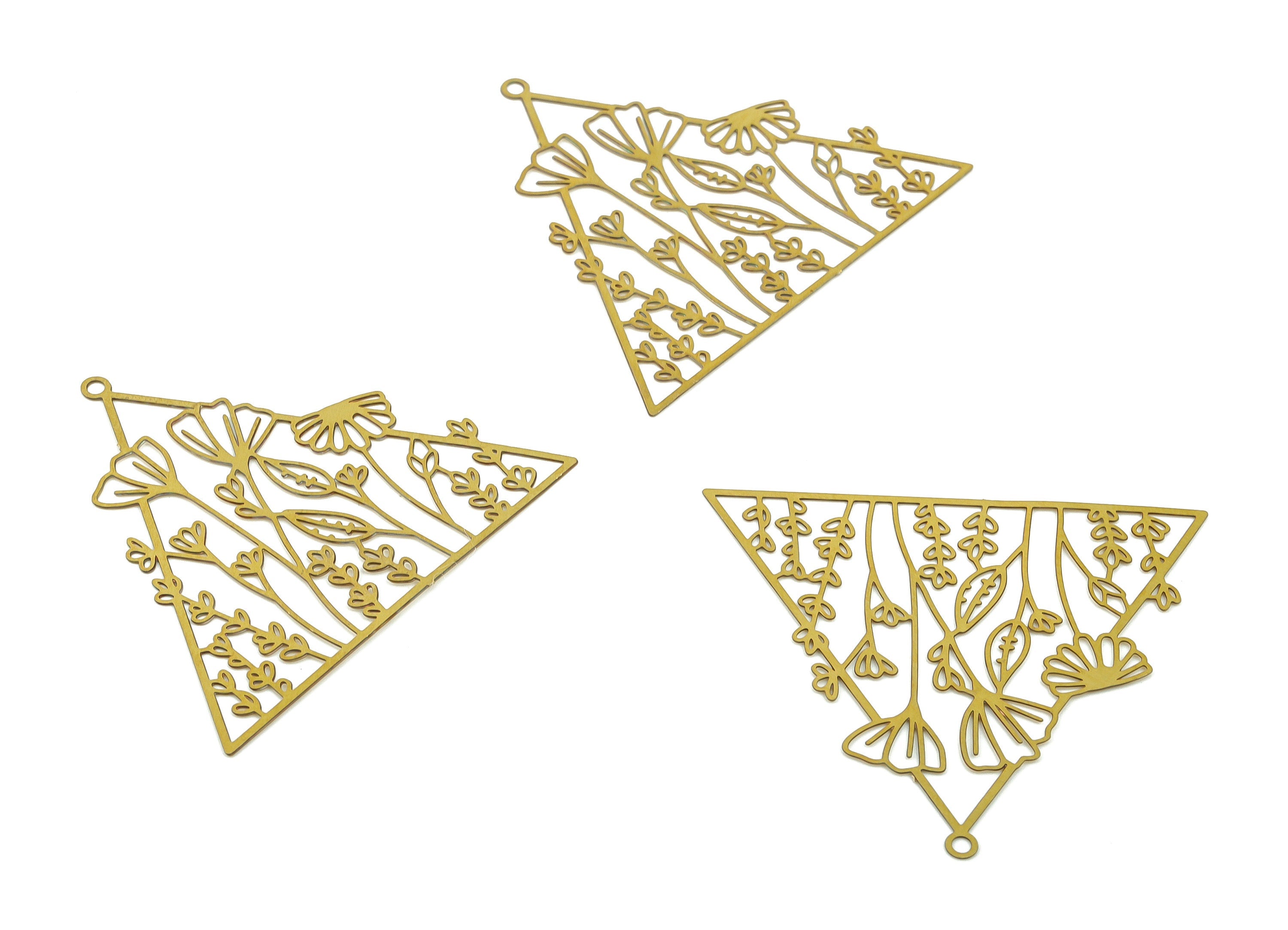 Brass Triangle Earring Charms - Raw Brass Flowers Pendant - DIY Jewelry Making Supplies - 42.05x37.19x0.33mm - JJB6783 - DOMEDBAZAAR