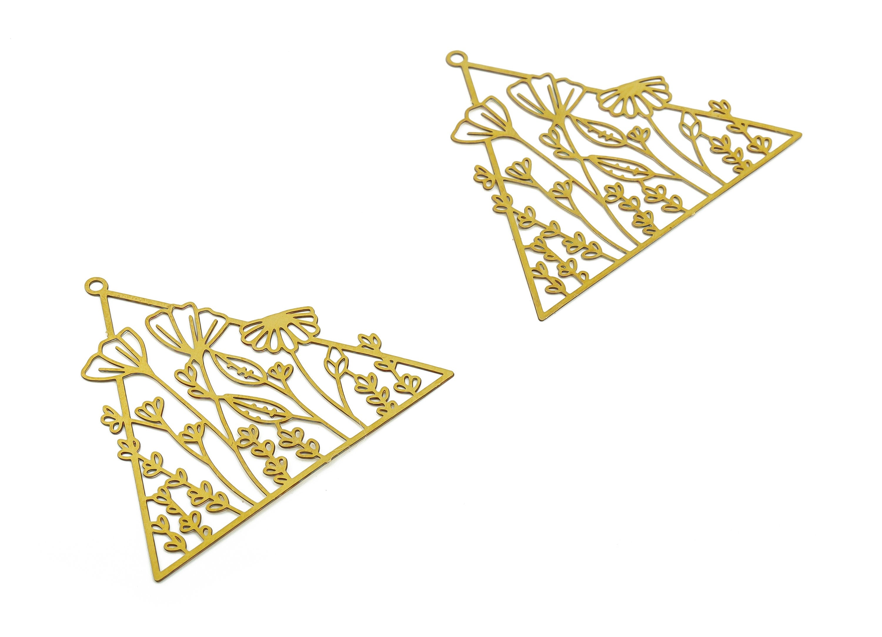 Brass Triangle Earring Charms - Raw Brass Flowers Pendant - DIY Jewelry Making Supplies - 42.05x37.19x0.33mm - JJB6783 - DOMEDBAZAAR
