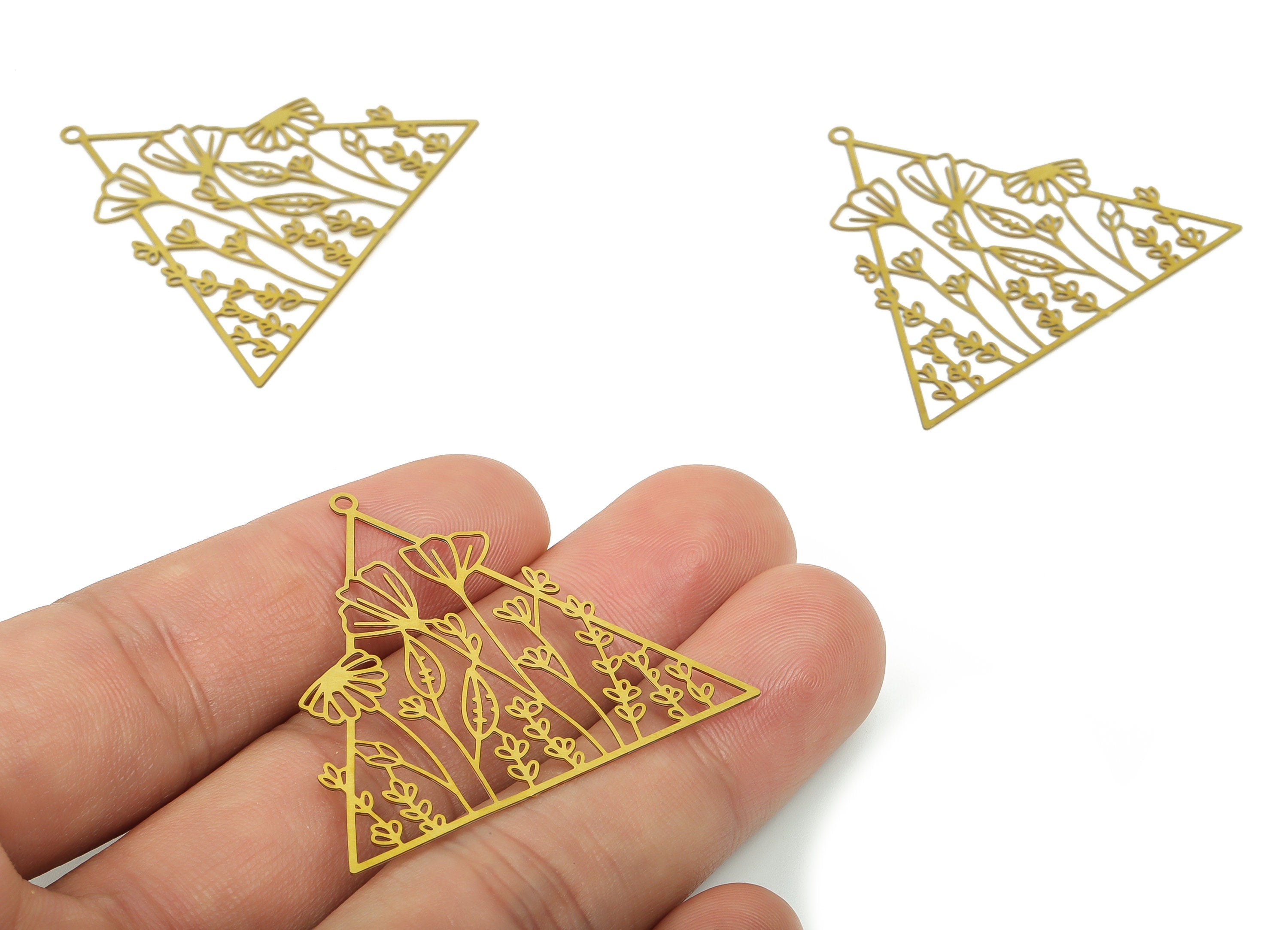 Brass Triangle Earring Charms - Raw Brass Flowers Pendant - DIY Jewelry Making Supplies - 42.05x37.19x0.33mm - JJB6783 - DOMEDBAZAAR
