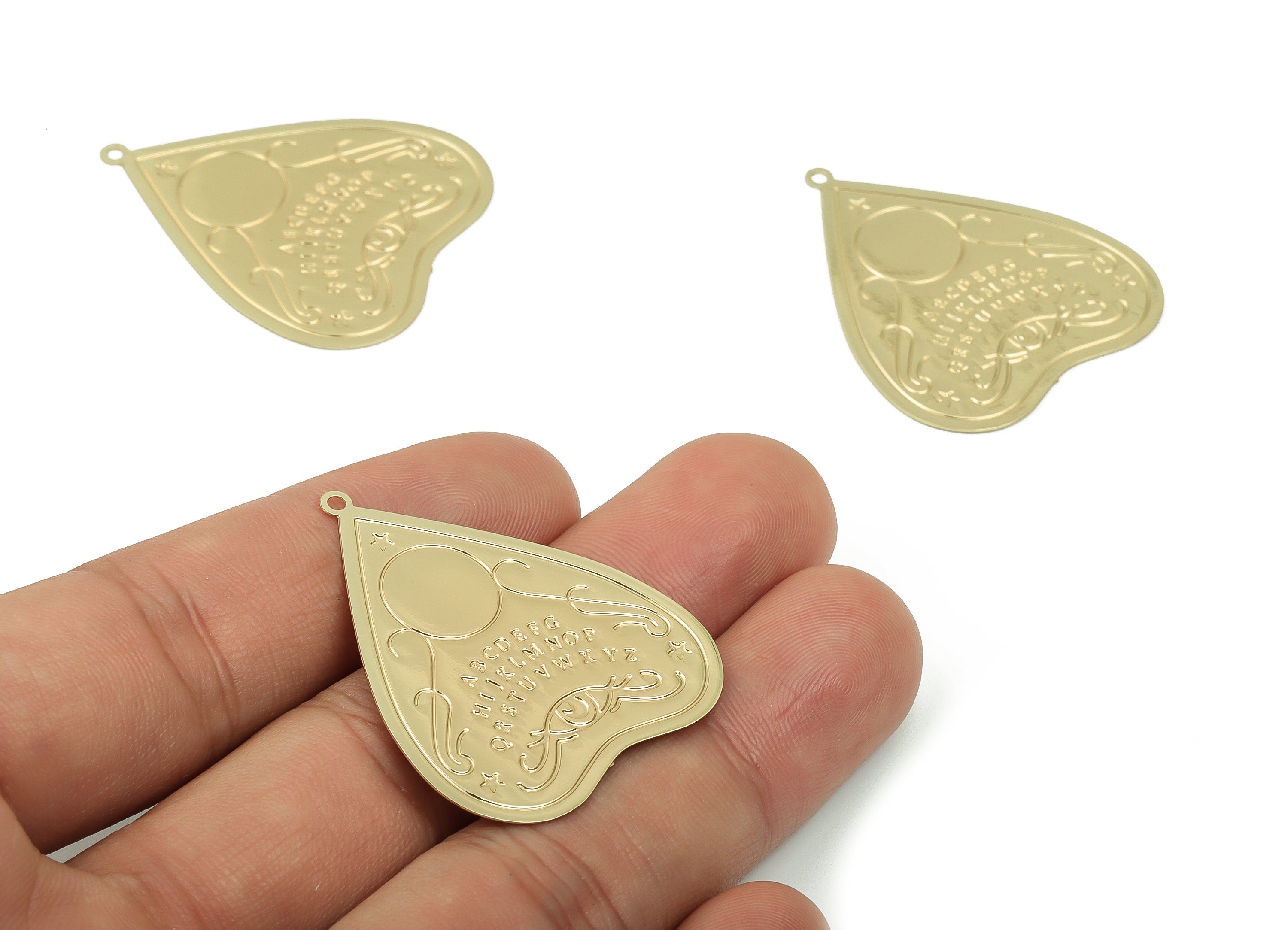 Gold Heart Letter Pendant - Brass Star Eye Sun Earring Charms - Earring Findings - Jewelry Making Supplies - 37.27x31.21x0.43mm - JJB6761G - DOMEDBAZAAR