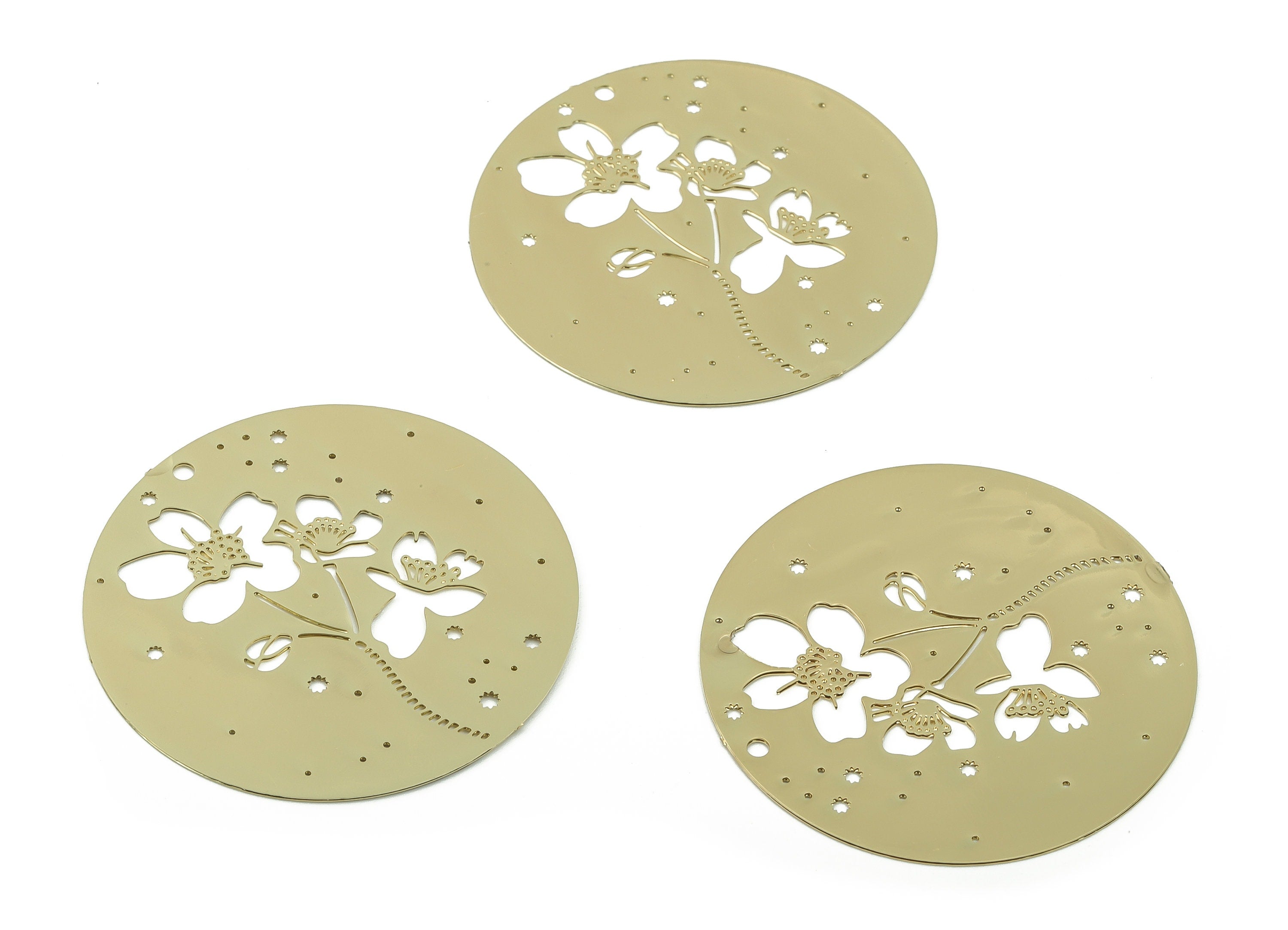 Brass Round Flower Earrings Charm - Raw Brass Flower Charms - Laser Cut Charms - Gold Tone Plated Brass Charm -35.27x35.27x0.39mm- JJB6784G - DOMEDBAZAAR