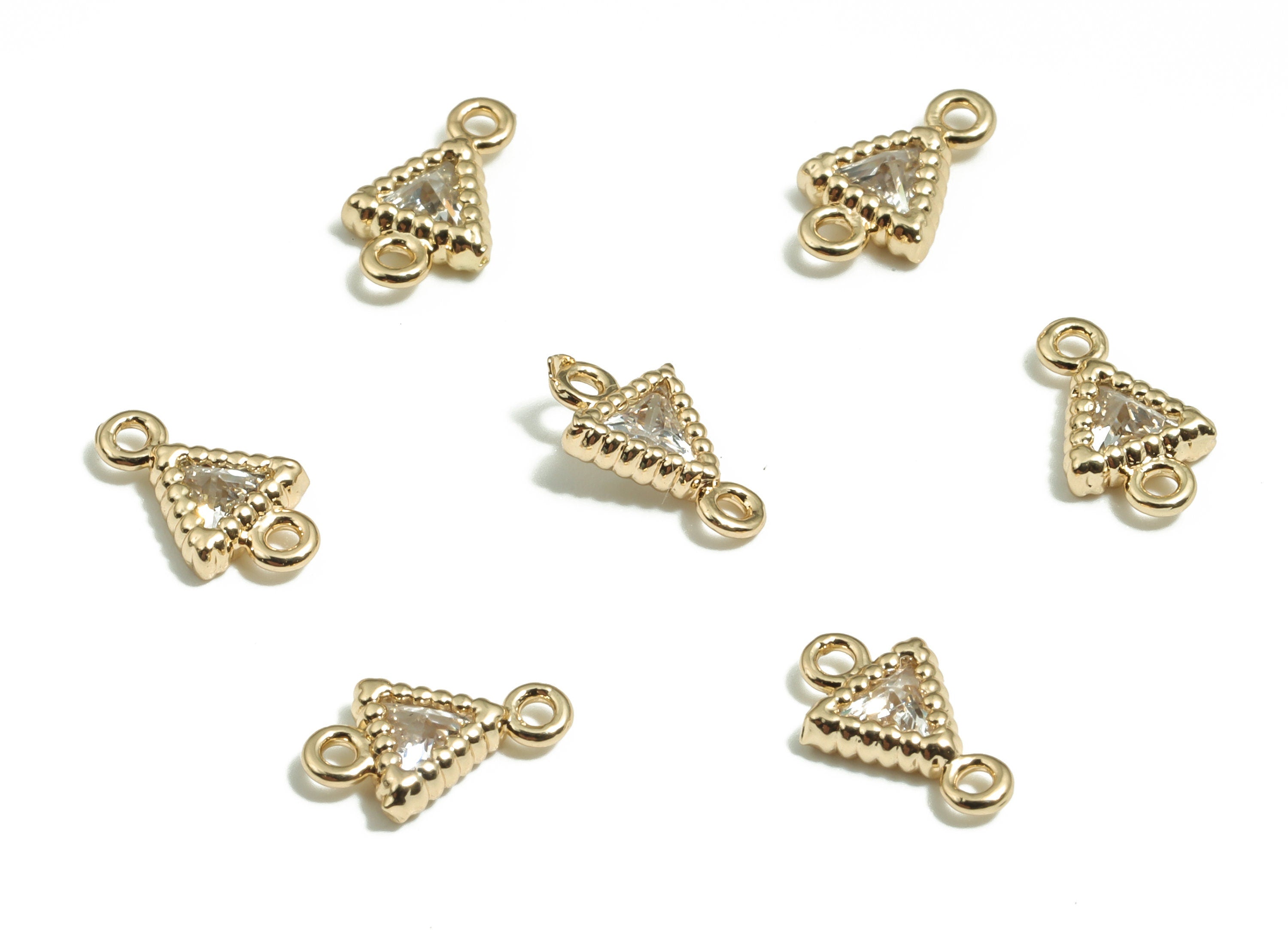 Brass Mini Triangle Earring Connector With Zircon - KC Gold Triangle Pendant - KC Gold Tone Plated Brass - 8x4.84x2mm -PP4851G - DOMEDBAZAAR