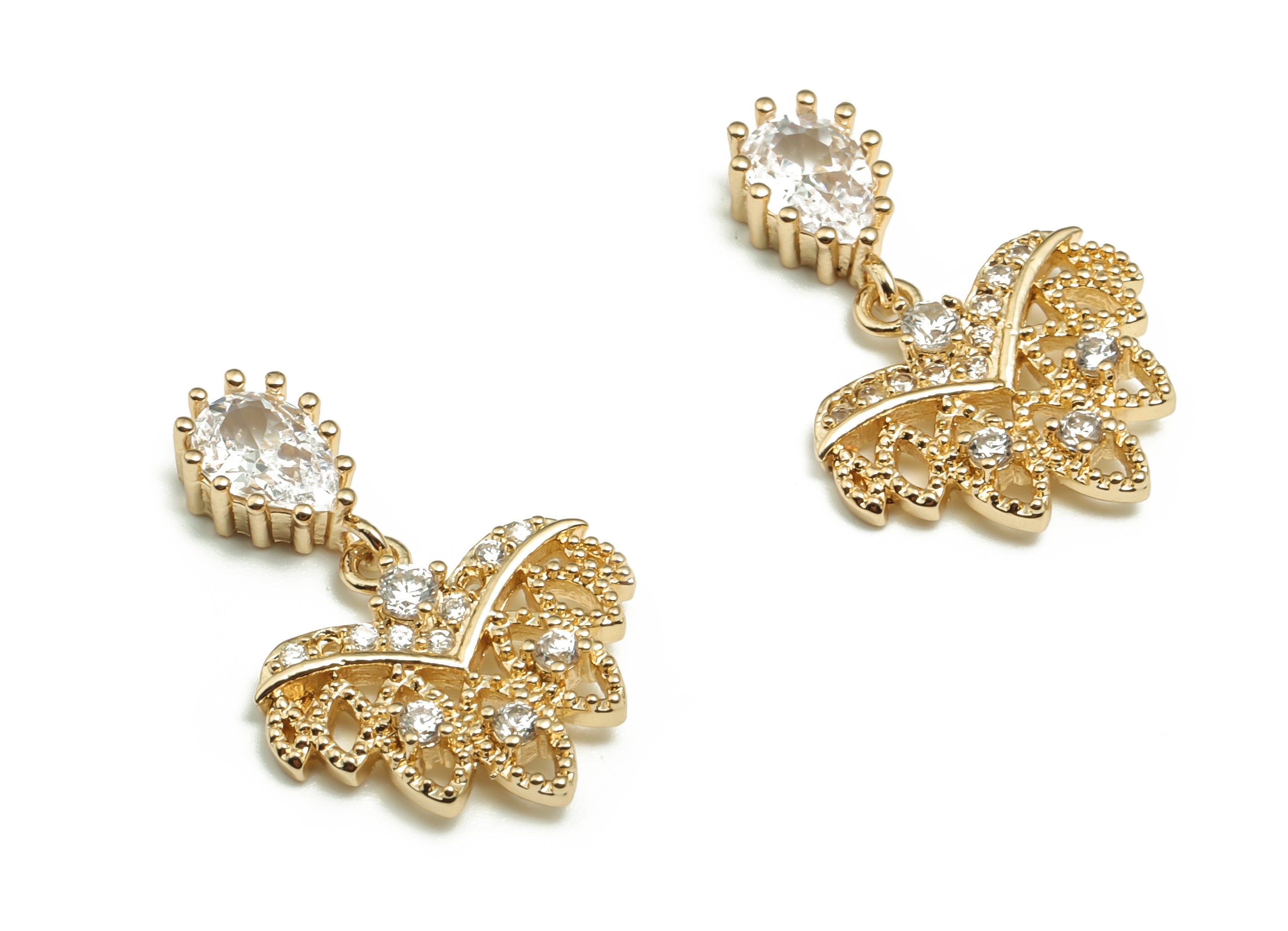 Brass Oval Earring Charms With Drop Zircons – Zircon KC Gold Tone Oval Pendant – Dainty Dangle Charms - 19.66x13.62x2.62mm - PP4852G - DOMEDBAZAAR