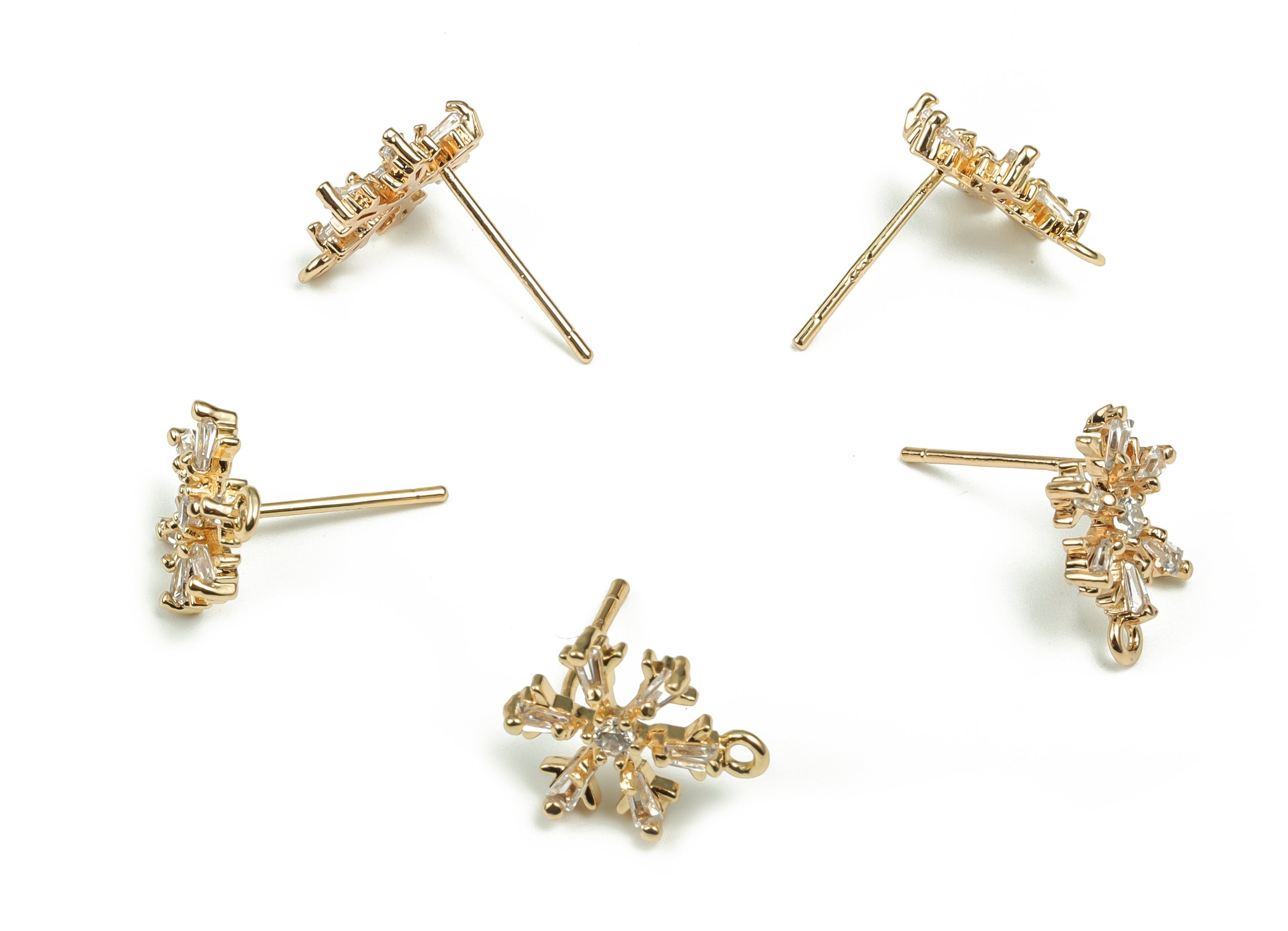Brass Snowflake Posts - Brass Snowflake Earring Stud - 18K Real Gold Plated Brass Stud - Jewelry Supplies - 12.23x10.47mm - RGP1097 - DOMEDBAZAAR