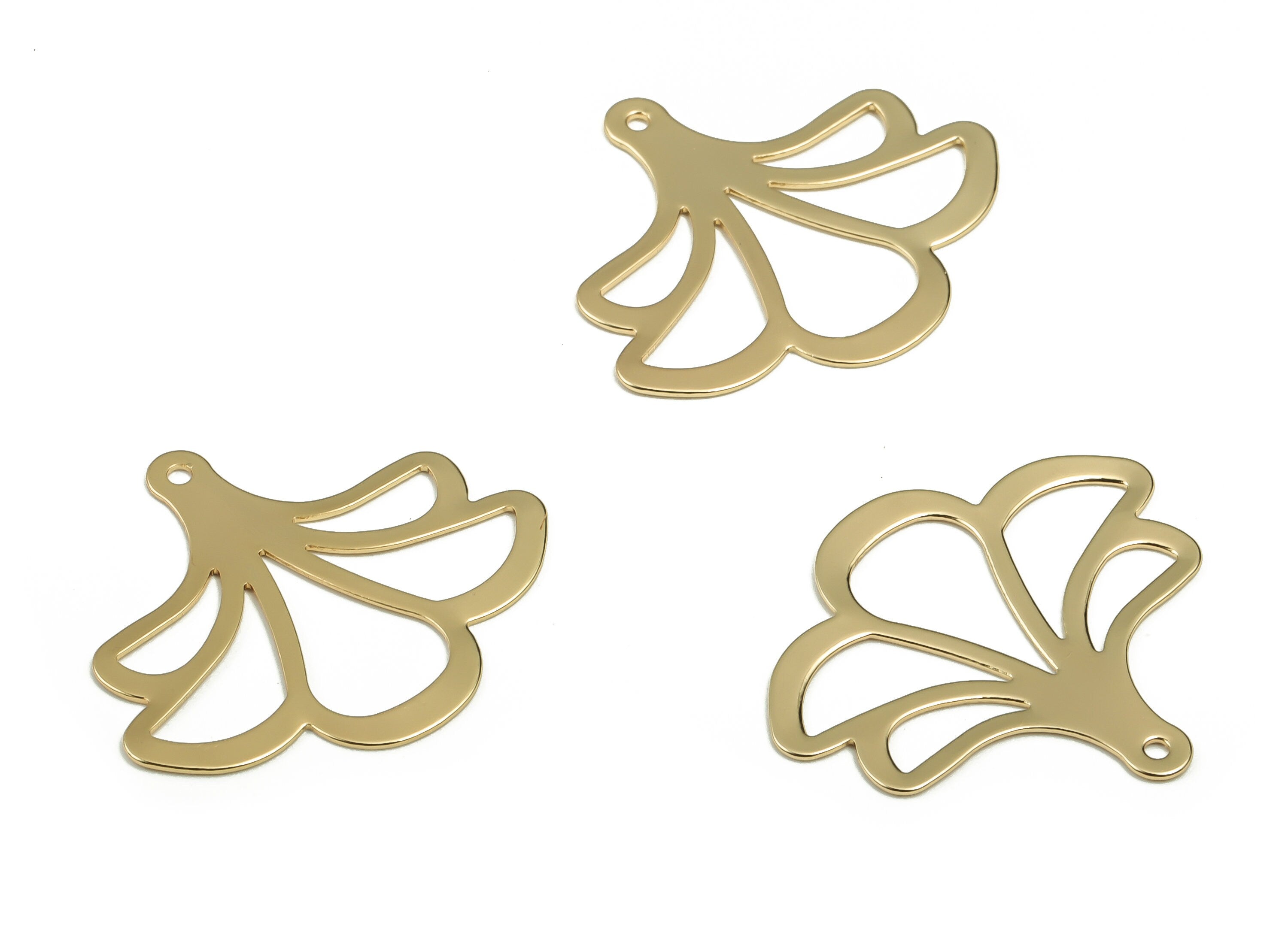 Brass Flower Earring Charms - Gold Flower Pendant - 18K Real Gold Plated Brass - Jewelry Making Supplies - 24.61x21.5x0.55mm - RGP4054 - DOMEDBAZAAR