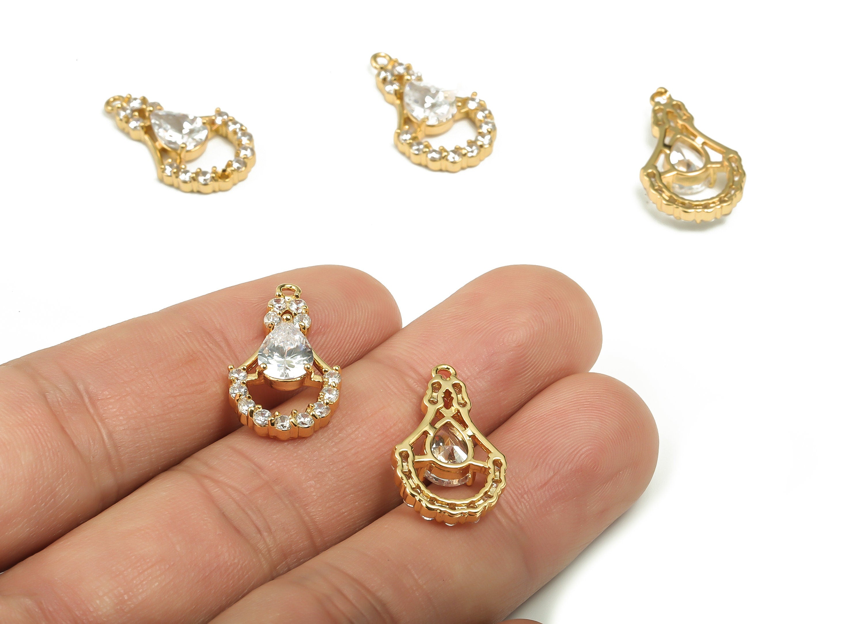 Brass Light Bulb Earring Charms With Zircons - Gold Light Bulb Pendant - 18K Real Gold Plated Brass - 21.59x12.47x4.19mm - RGP4141 - DOMEDBAZAAR