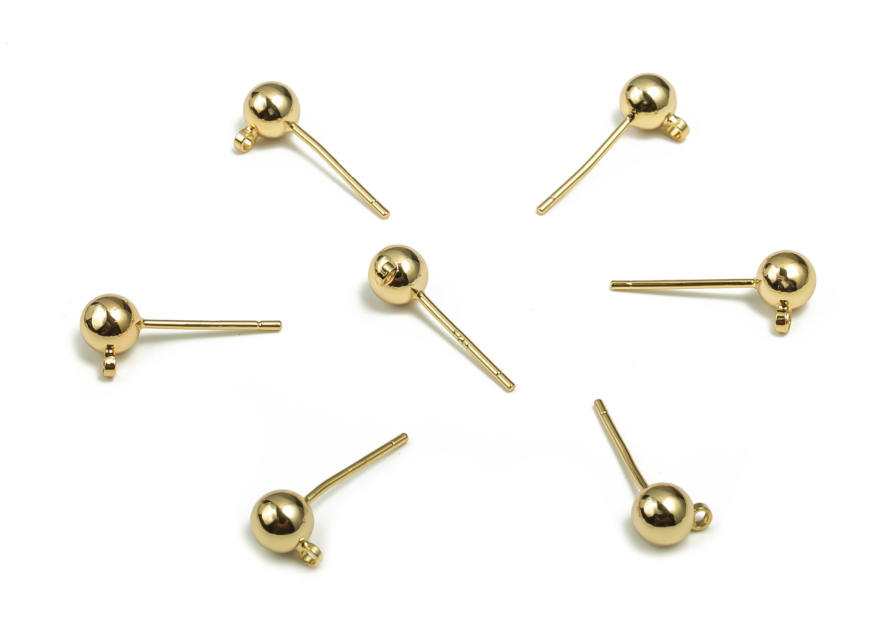 Brass Earring Post with Ball Pad Studs - Gold Ball Ear Posts - 316 Stainless Steel - 18K Real Gold Plated Brass - 6.83x4.95x4.95mm - RGP4140 - DOMEDBAZAAR