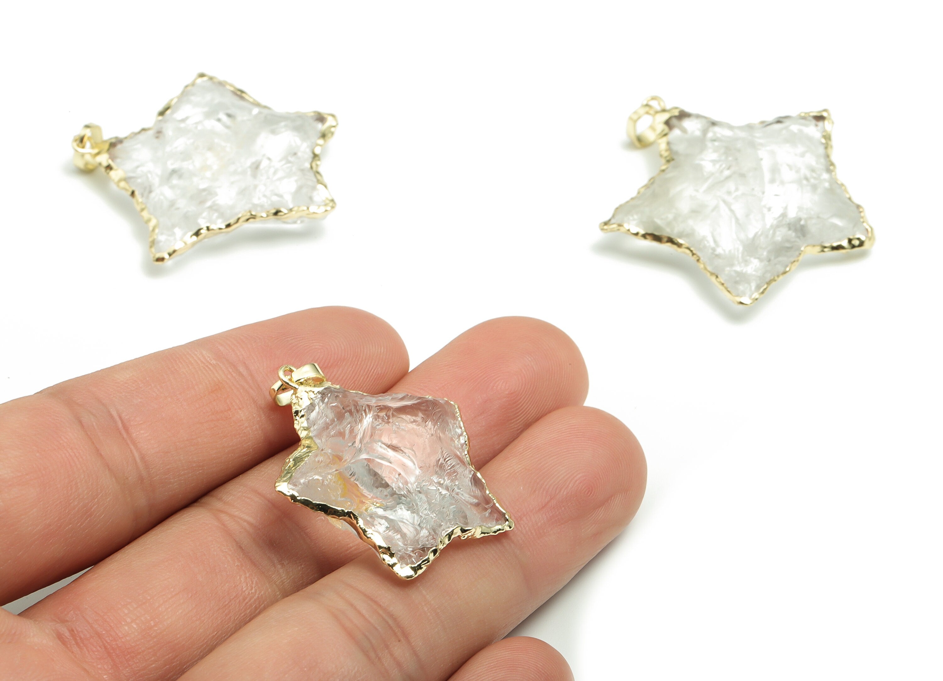 White Crystal Star Earring Charms - Brass Crystal Pendant - Natural Stone - Crystal Charm- Gold Tone Plating - 25.68x24.87x10.34mm - NS1459 - DOMEDBAZAAR