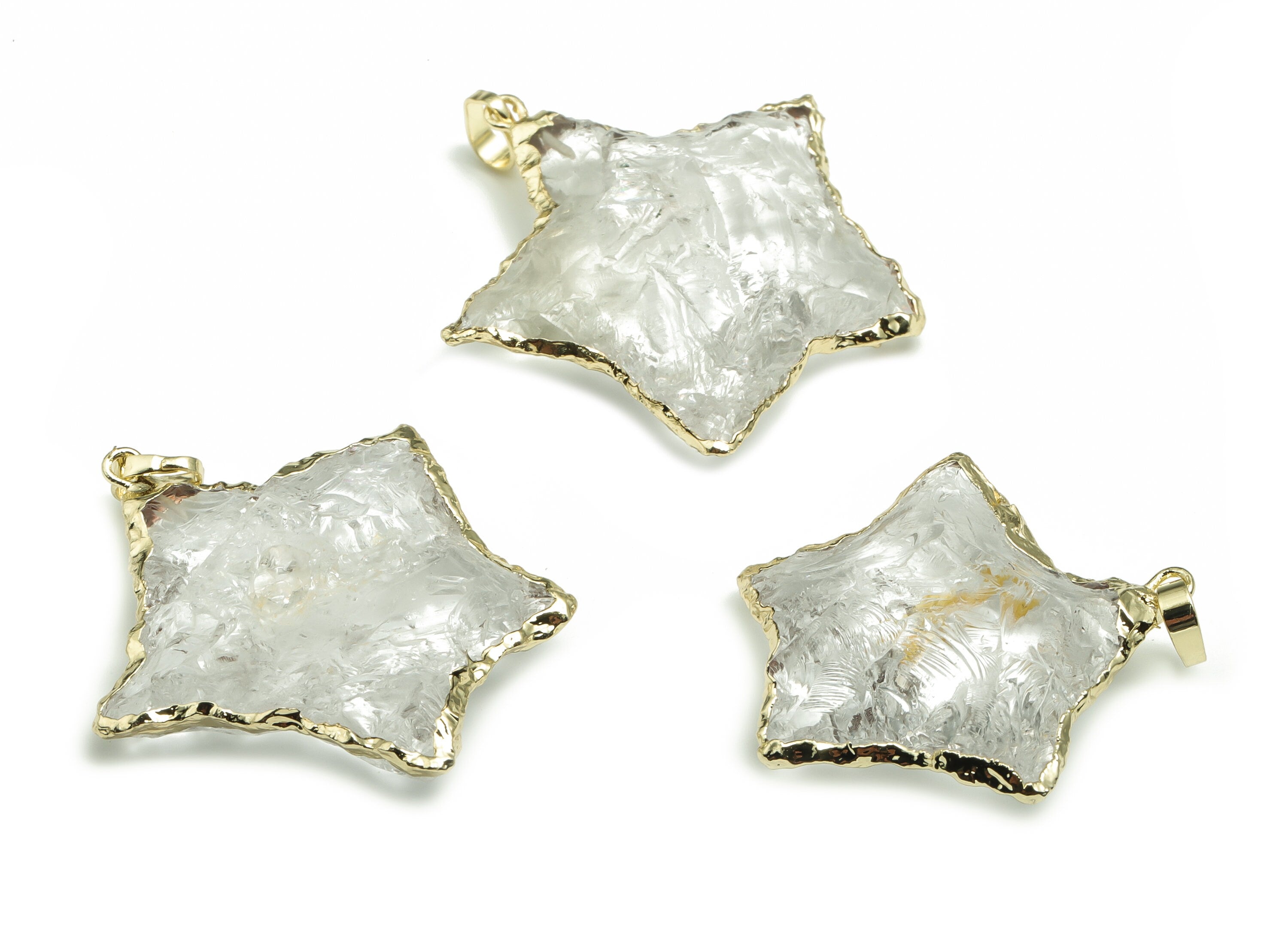 White Crystal Star Earring Charms - Brass Crystal Pendant - Natural Stone - Crystal Charm- Gold Tone Plating - 25.68x24.87x10.34mm - NS1459 - DOMEDBAZAAR