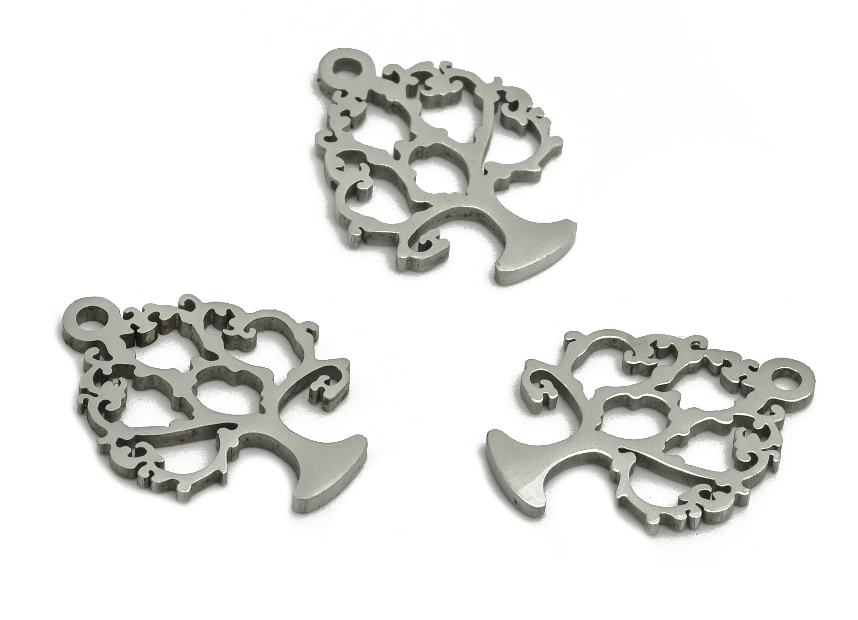 Stainless Steel Tree Earring Charms - Stainless Tree Pendant - Jewelry Making Supplies - 14.59x11.1x0.93mm - SS1276 - DOMEDBAZAAR
