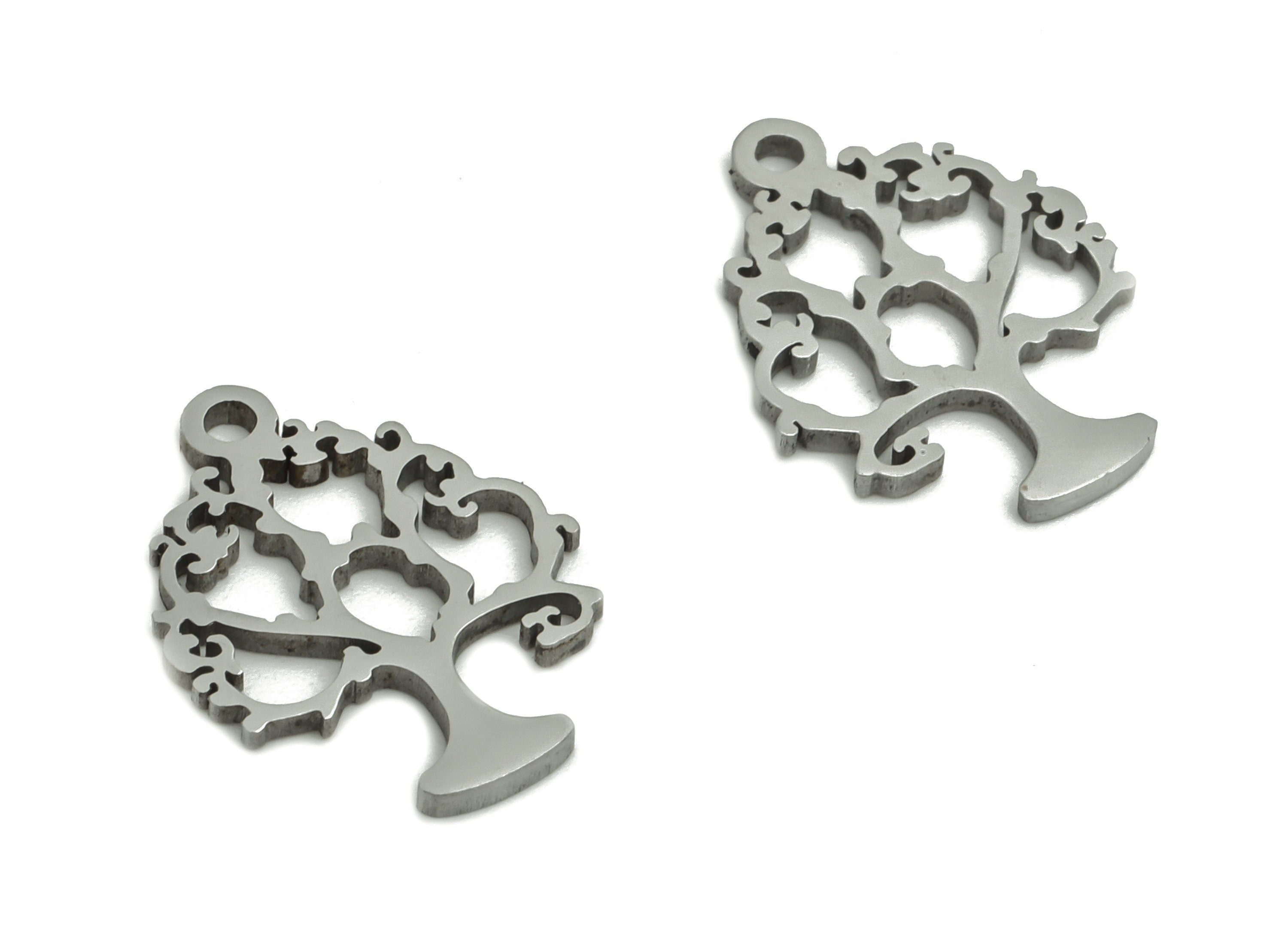 Stainless Steel Tree Earring Charms - Stainless Tree Pendant - Jewelry Making Supplies - 14.59x11.1x0.93mm - SS1276 - DOMEDBAZAAR