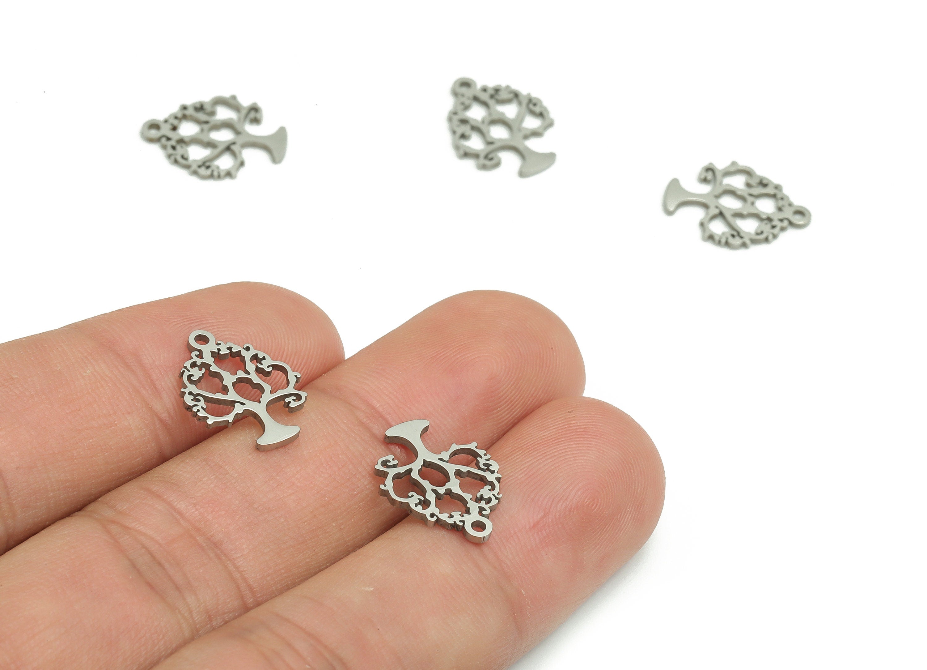 Stainless Steel Tree Earring Charms - Stainless Tree Pendant - Jewelry Making Supplies - 14.59x11.1x0.93mm - SS1276 - DOMEDBAZAAR