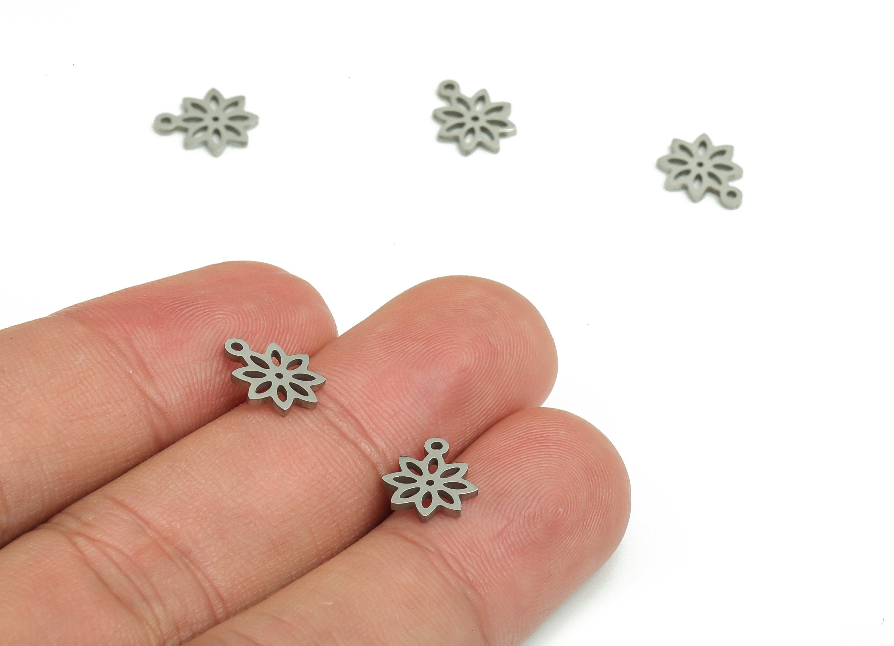 Stainless Steel Flower Earring Charms - Stainless Flower Pendant - Jewelry Making Supplies - 10.02x7.9x0.92mm - SS1298 - DOMEDBAZAAR