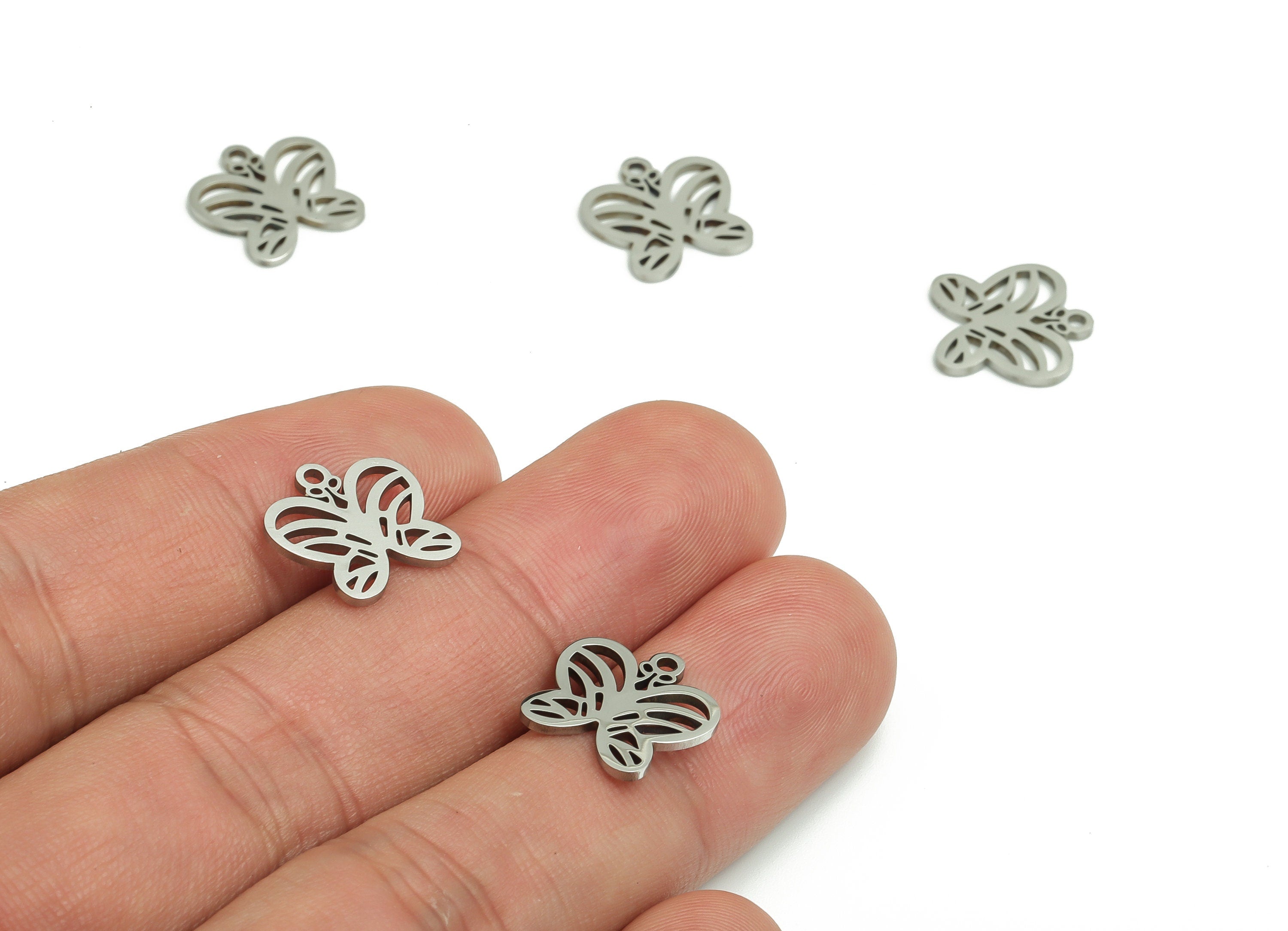 Stainless Steel Butterfly Earring Charms - Stainless Butterfly Pendant - Jewelry Making Supplies - 12.84x12.76x0.93mm - SS1291 - DOMEDBAZAAR