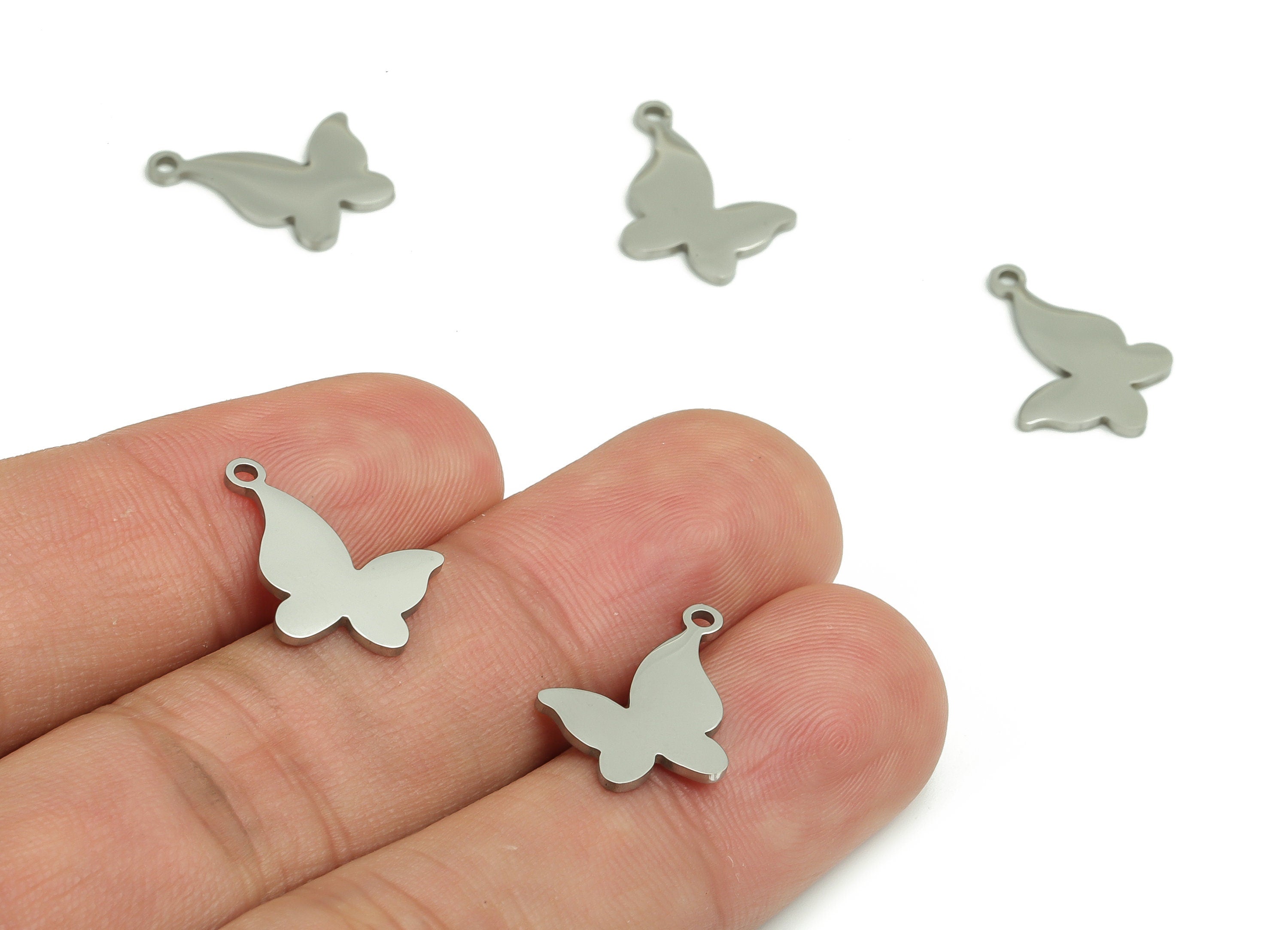 Stainless Steel Butterfly Earring Charms - Stainless Butterfly Pendant - Jewelry Making Supplies - 17.53x14.08x0.95mm - SS1253 - DOMEDBAZAAR