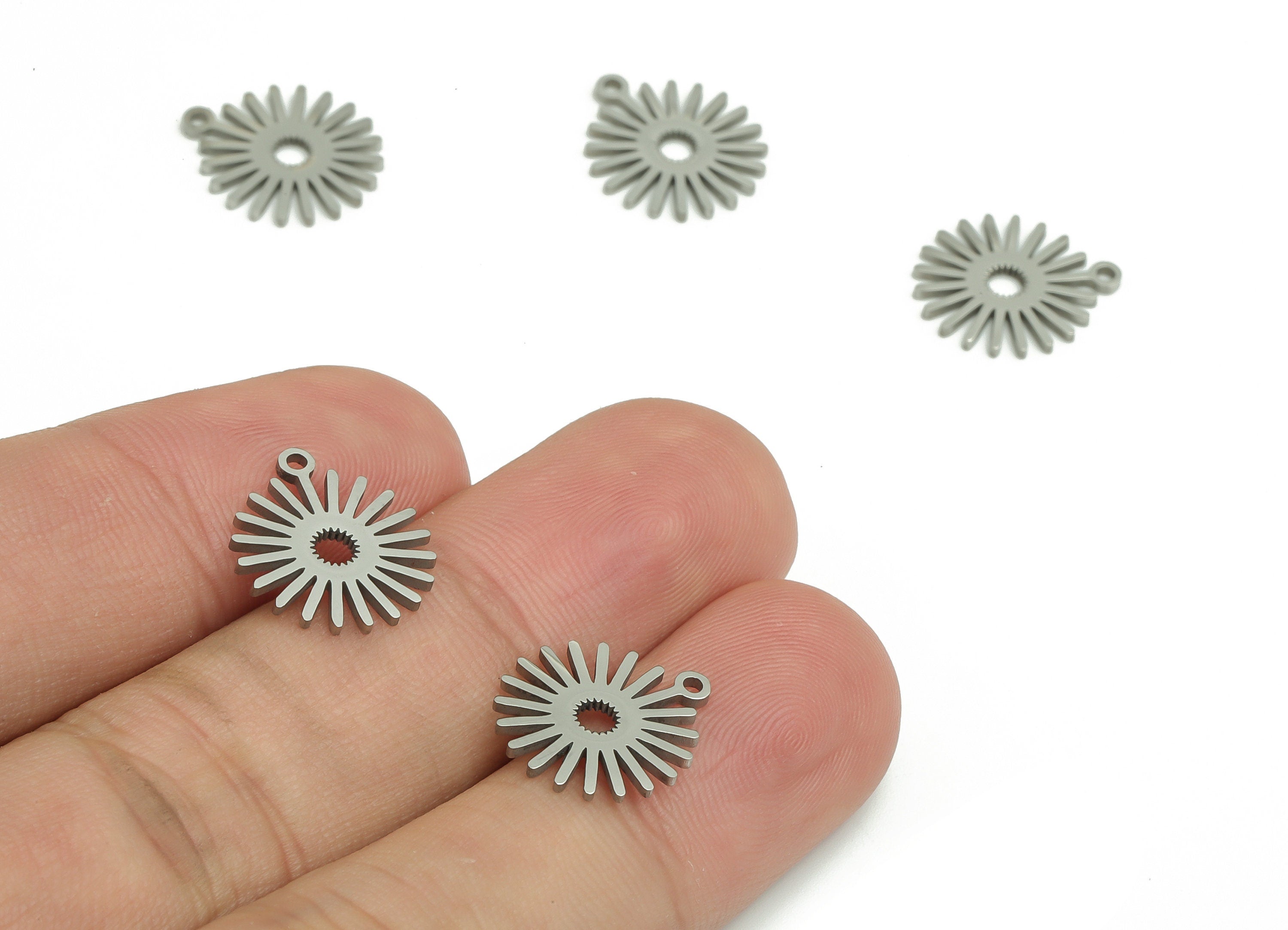Stainless Steel Sun Earring Charms - Stainless Steel Sunburs Pendant - Jewelry Making Supplies - 14.42x12.64x0.94mm - SS1277 - DOMEDBAZAAR