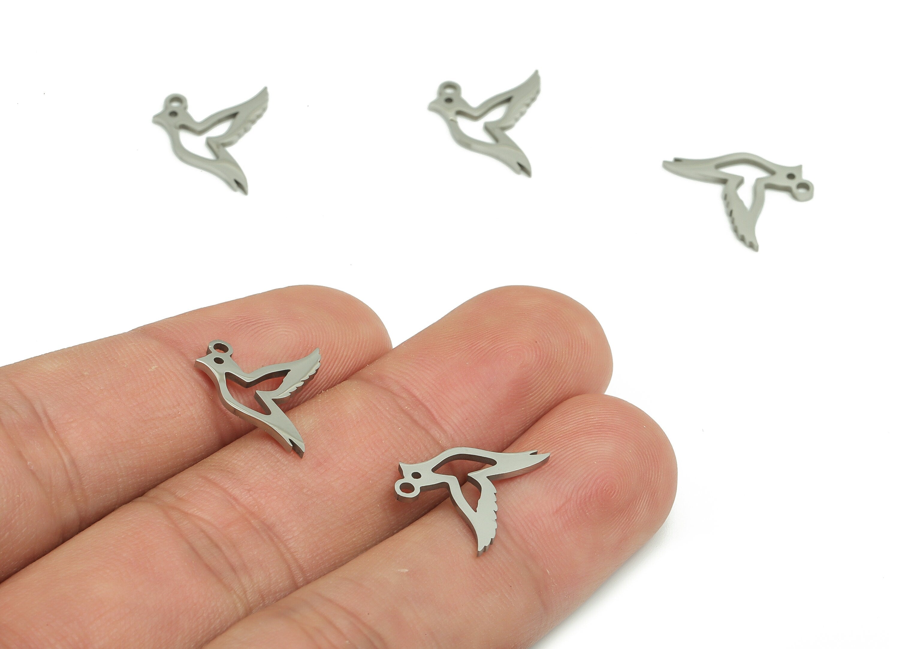 Stainless Steel Bird Earring Charms - Stainless Steel Bird Pendant - Jewelry Making Supplies - 16.64x13.89x0.9mm - SS1299 - DOMEDBAZAAR
