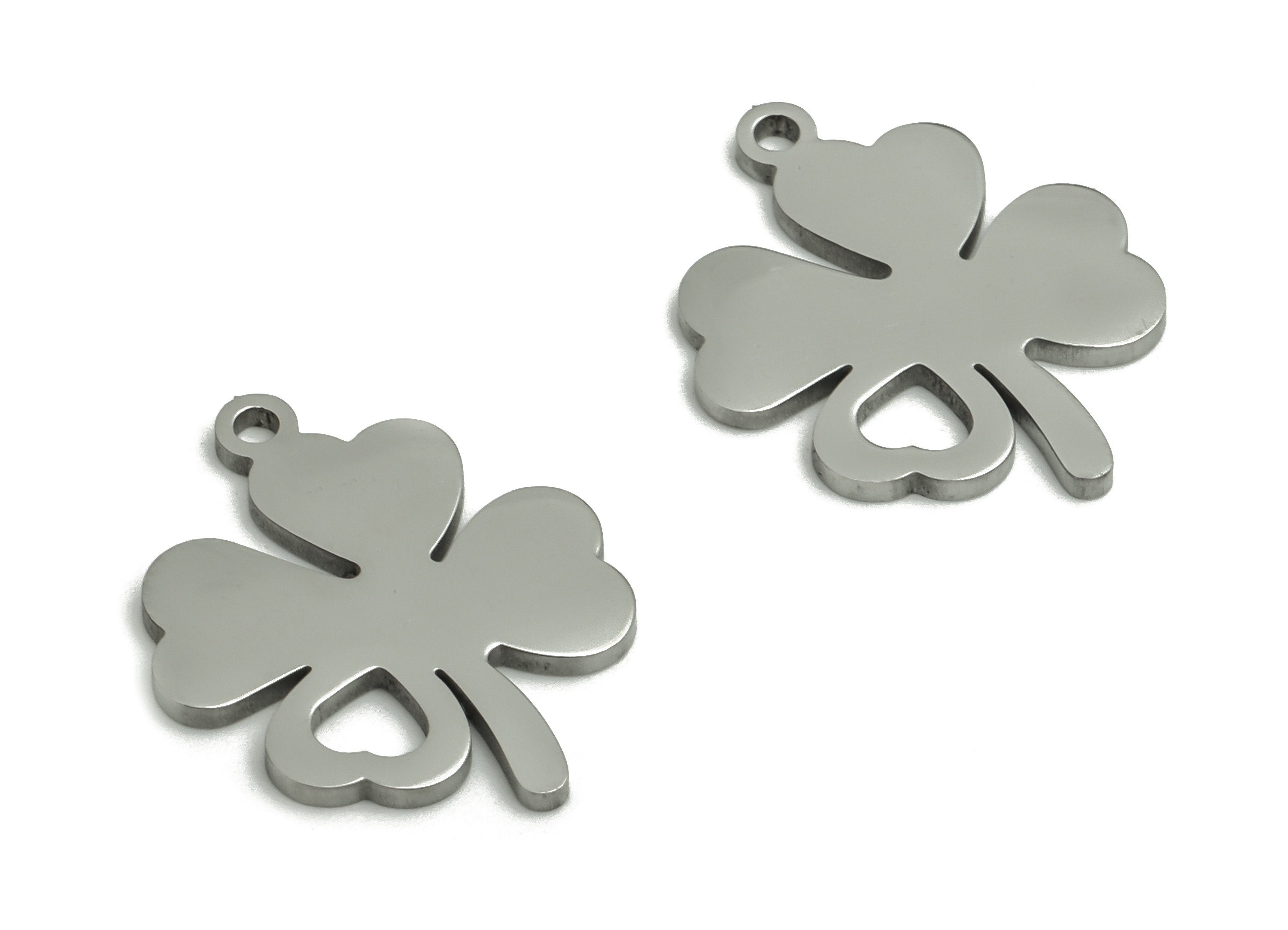 Stainless Steel Clover Earring Charms - Stainless Steel Clover Pendant - Jewelry Making Supplies - 17.01x13.87x0.93mm - SS1294 - DOMEDBAZAAR