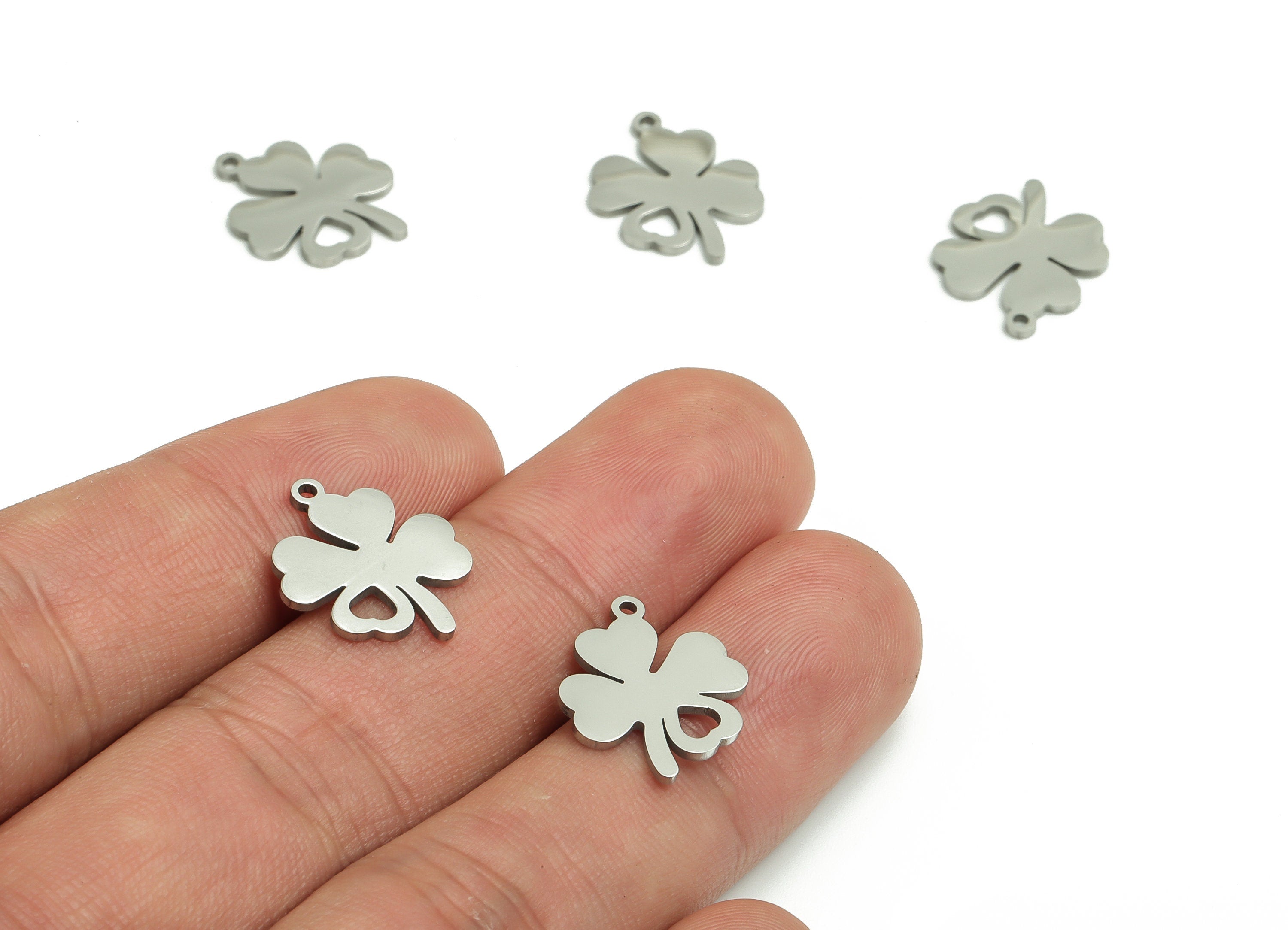 Stainless Steel Clover Earring Charms - Stainless Steel Clover Pendant - Jewelry Making Supplies - 17.01x13.87x0.93mm - SS1294 - DOMEDBAZAAR