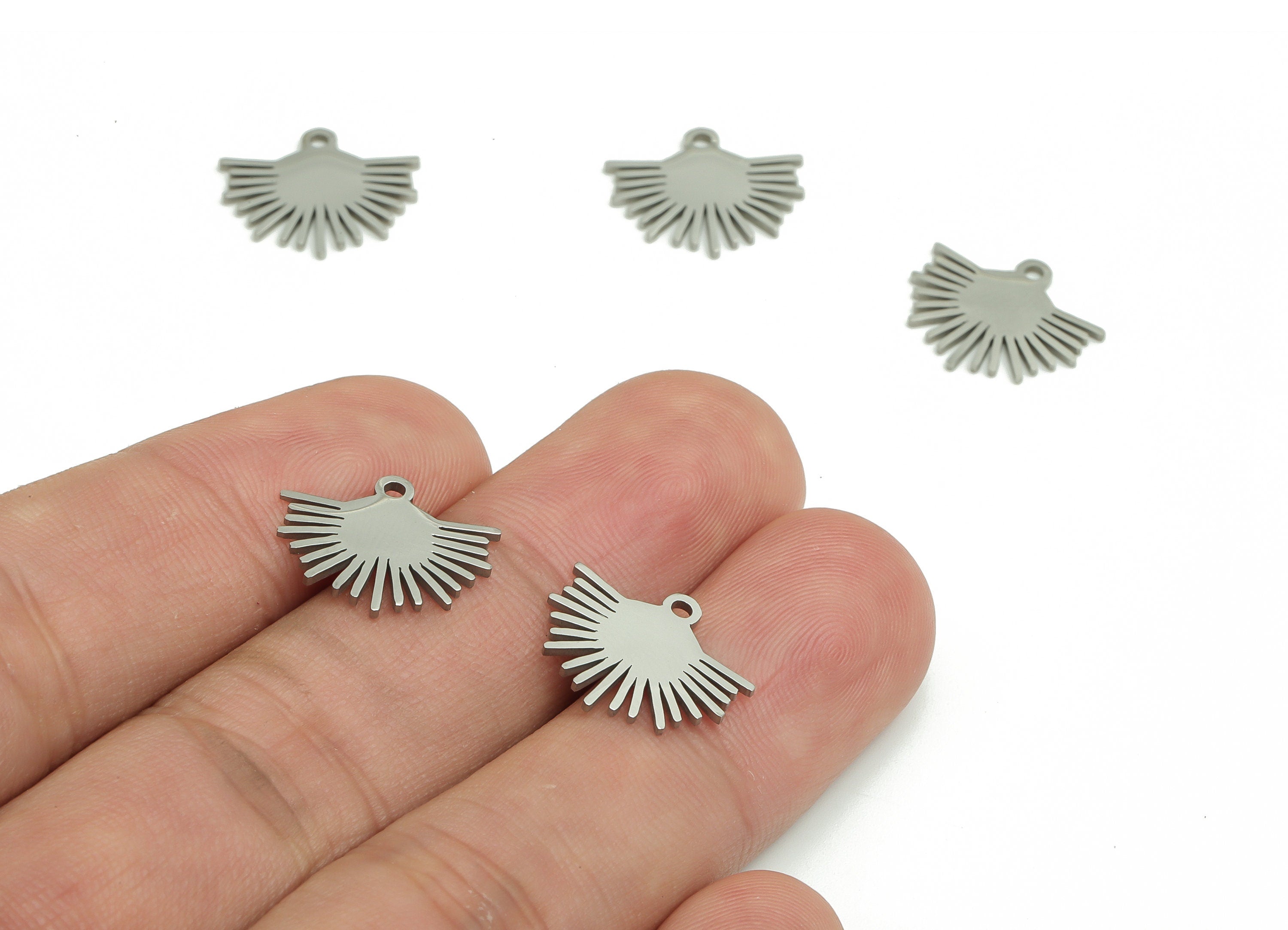 Stainless Steel Sun Earring Charms - Stainless Steel Half Sun Pendant - Jewelry Making Supplies - 15.29x12.85x0.92mm - SS1301 - DOMEDBAZAAR
