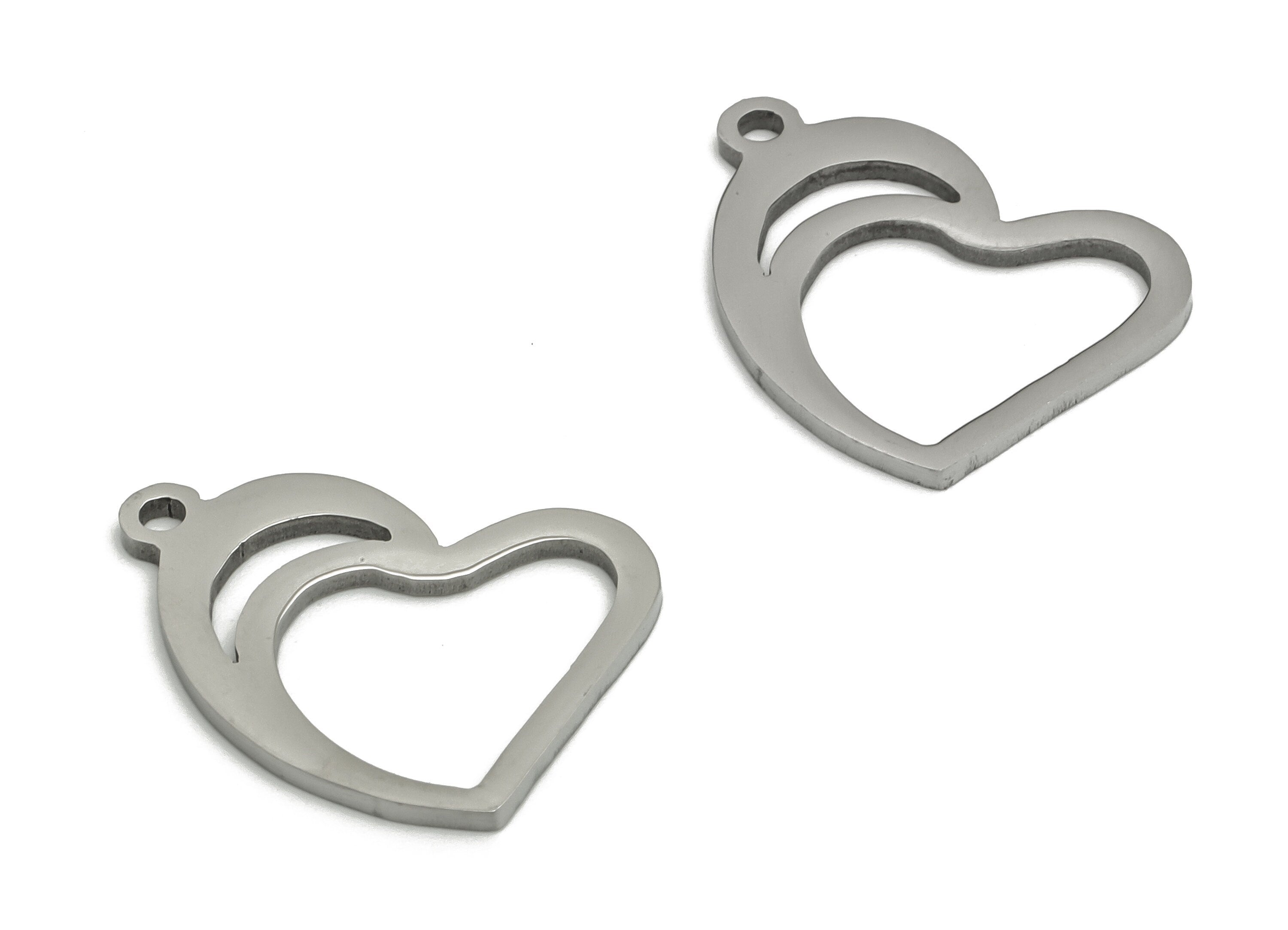 Stainless Steel Heart Earring Charms - Stainless Steel Moon Pendant - Jewelry Making Supplies - 18.58x17.9x0.9mm - SS1252 - DOMEDBAZAAR