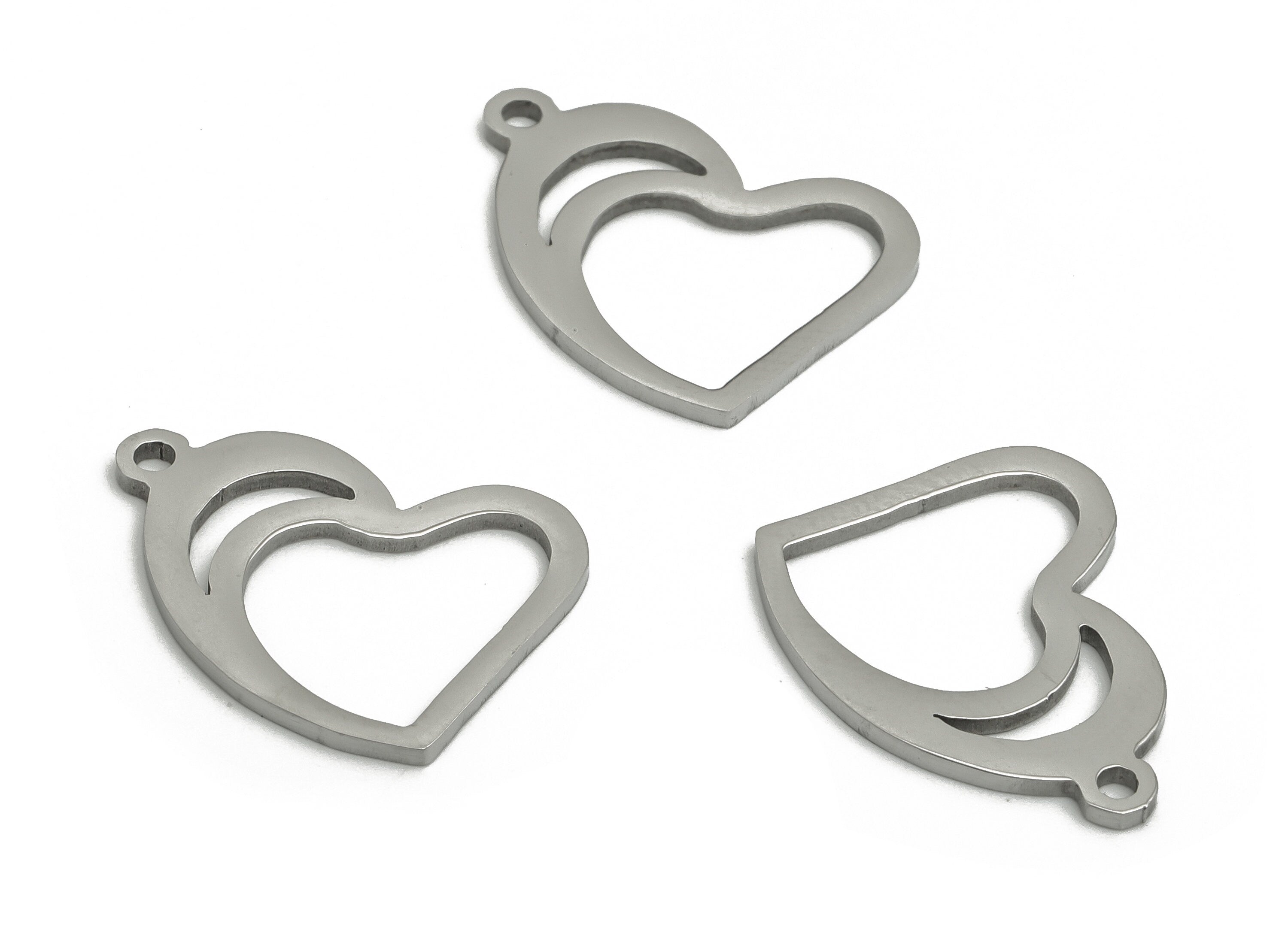 Stainless Steel Heart Earring Charms - Stainless Steel Moon Pendant - Jewelry Making Supplies - 18.58x17.9x0.9mm - SS1252 - DOMEDBAZAAR