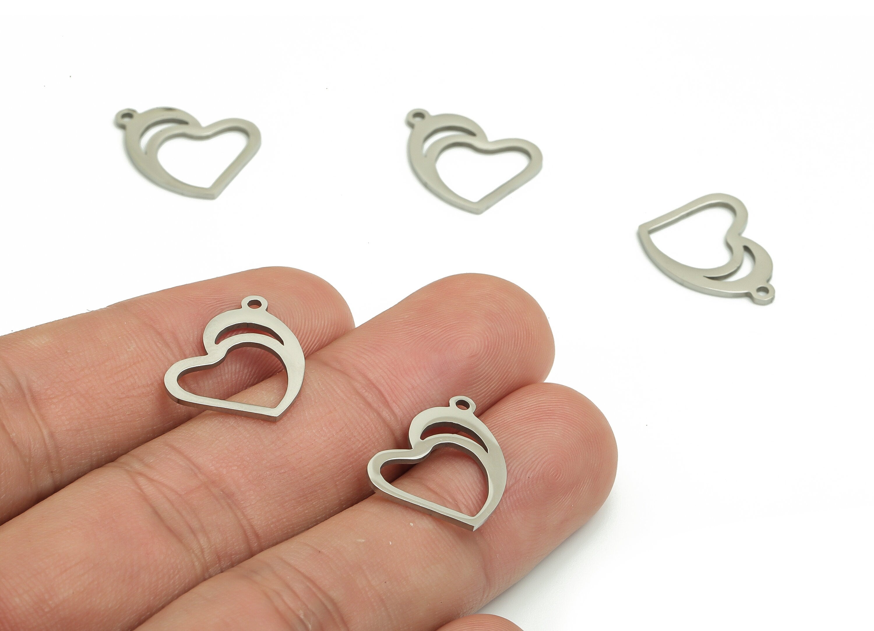 Stainless Steel Heart Earring Charms - Stainless Steel Moon Pendant - Jewelry Making Supplies - 18.58x17.9x0.9mm - SS1252 - DOMEDBAZAAR