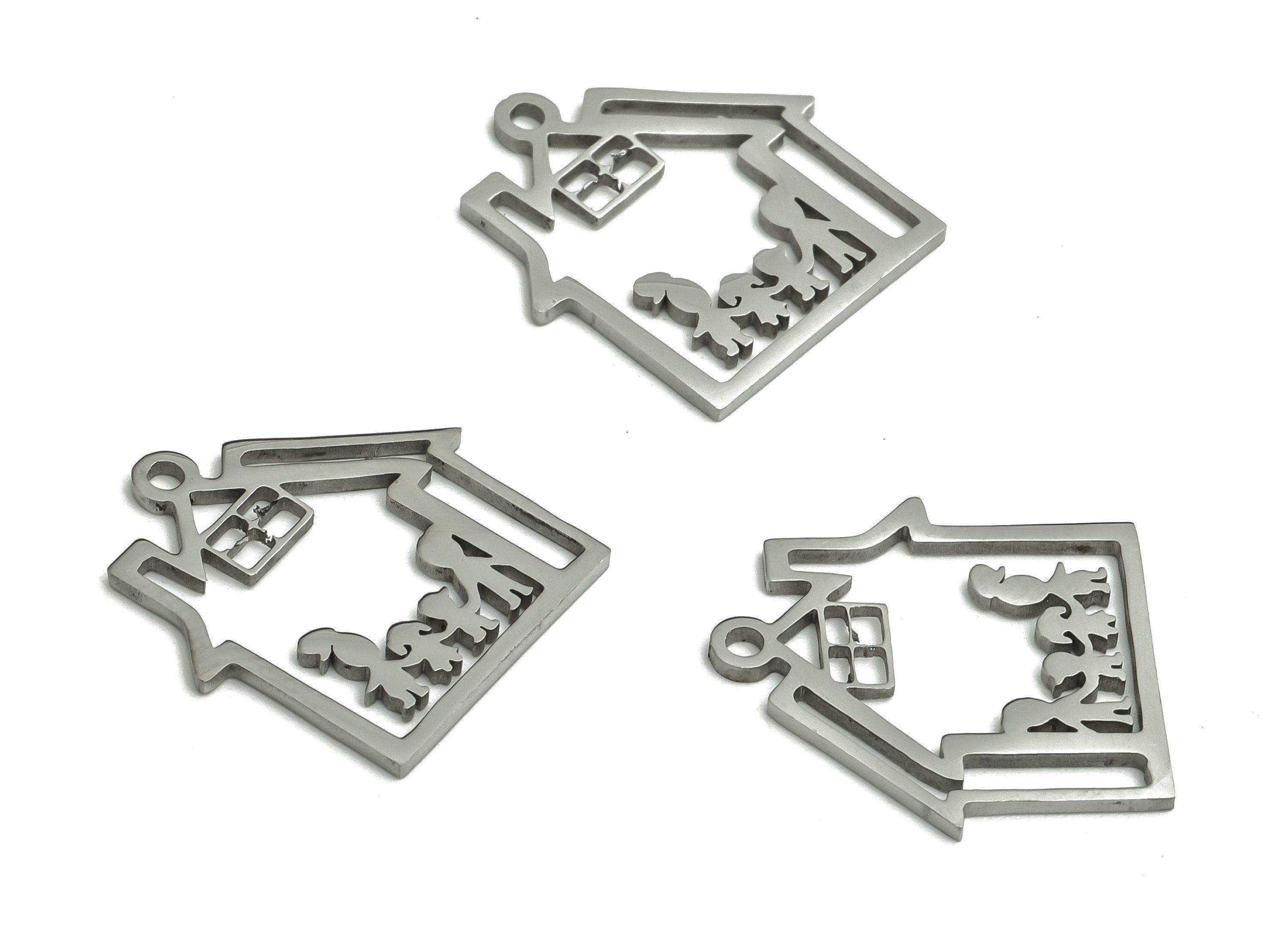 Stainless Steel House Home Earring Charms - Stainless Steel Family Pendant - Jewelry Making Supplies - 17.57x16.96x0.94mm - SS1248 - DOMEDBAZAAR