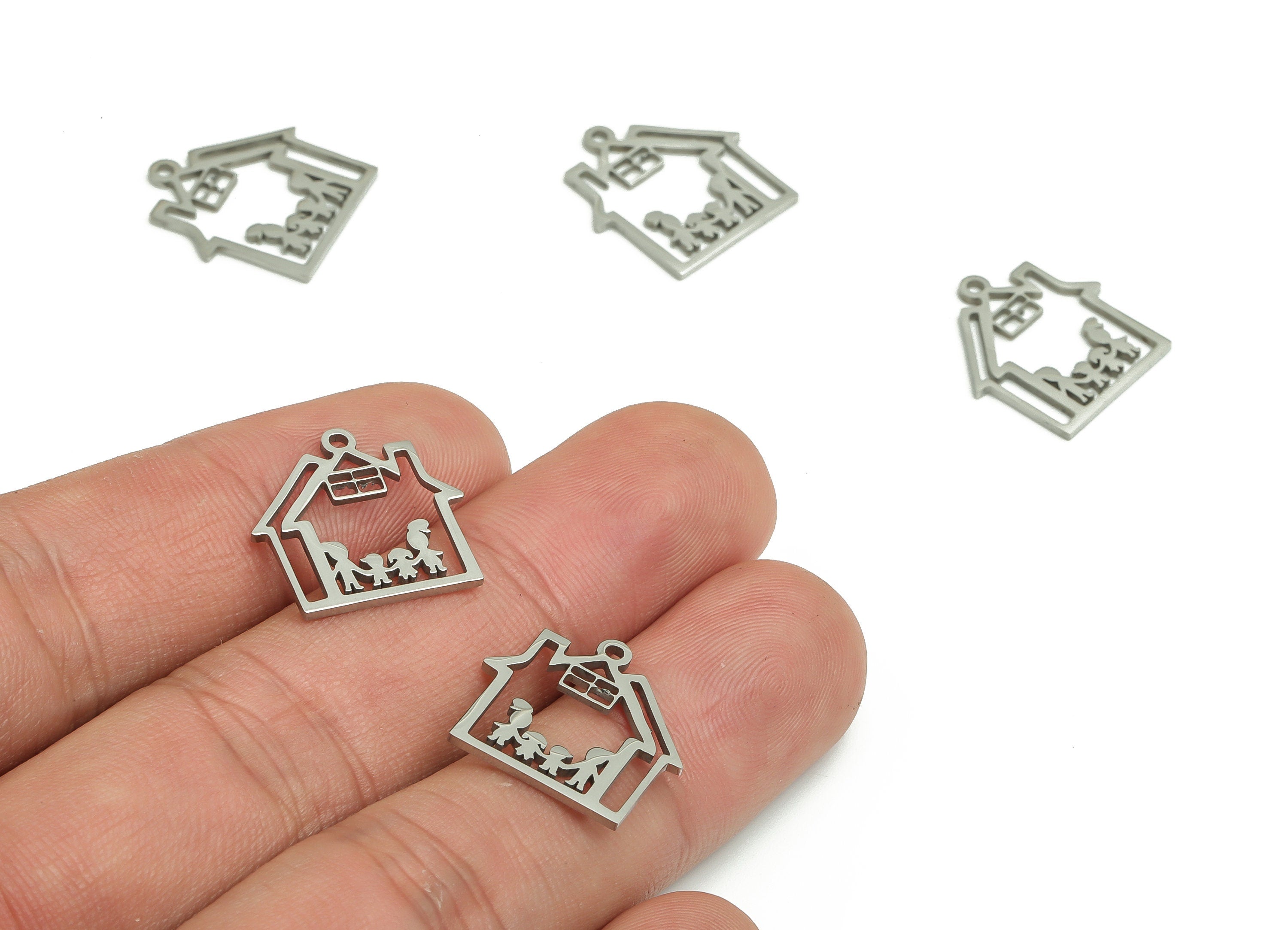 Stainless Steel House Home Earring Charms - Stainless Steel Family Pendant - Jewelry Making Supplies - 17.57x16.96x0.94mm - SS1248 - DOMEDBAZAAR