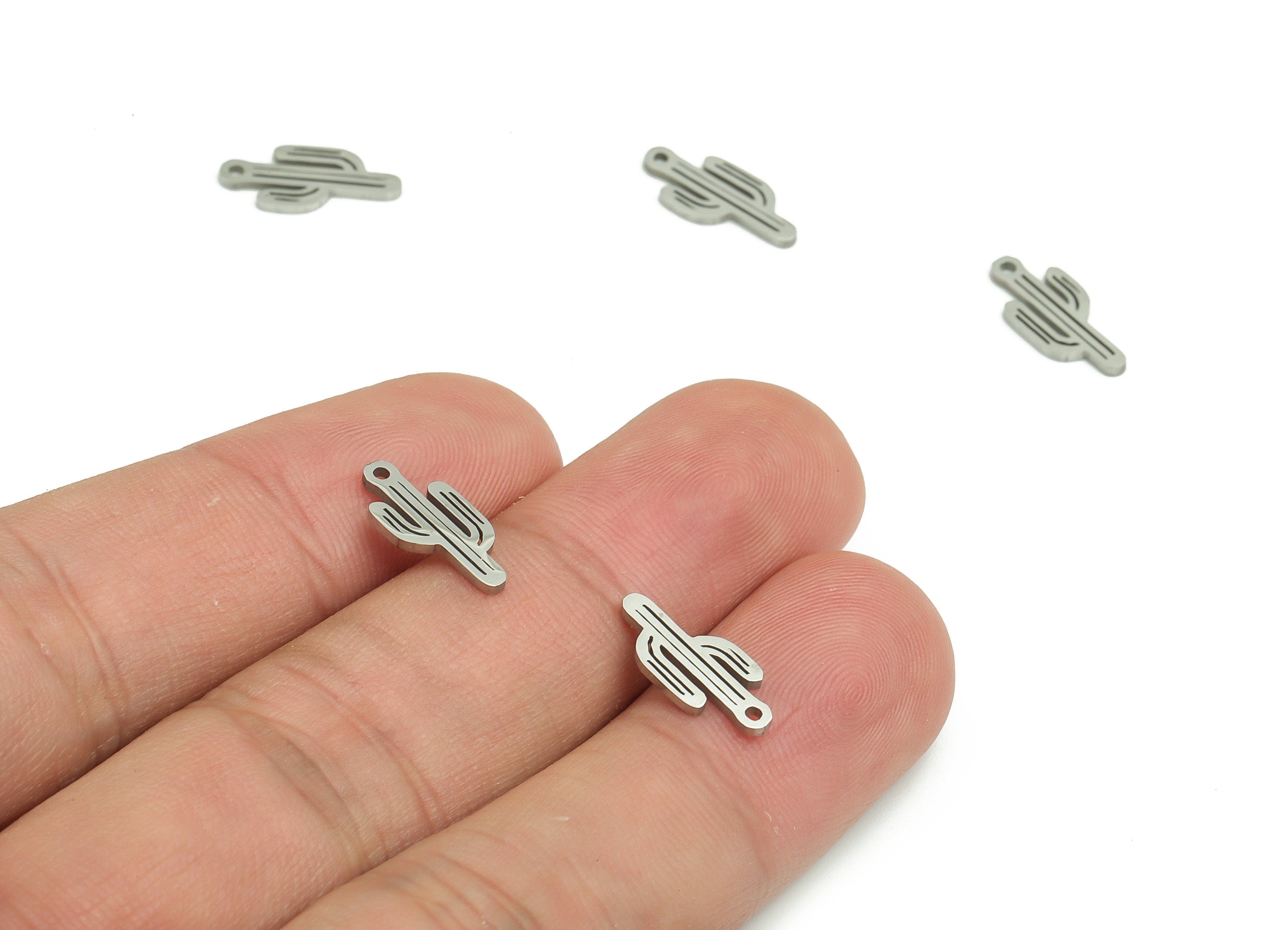 Stainless Steel Cactus Earring Charms - Stainless Steel Cactus Pendant - Jewelry Making Supplies - 13.83x6.2x0.92mm - SS1280 - DOMEDBAZAAR