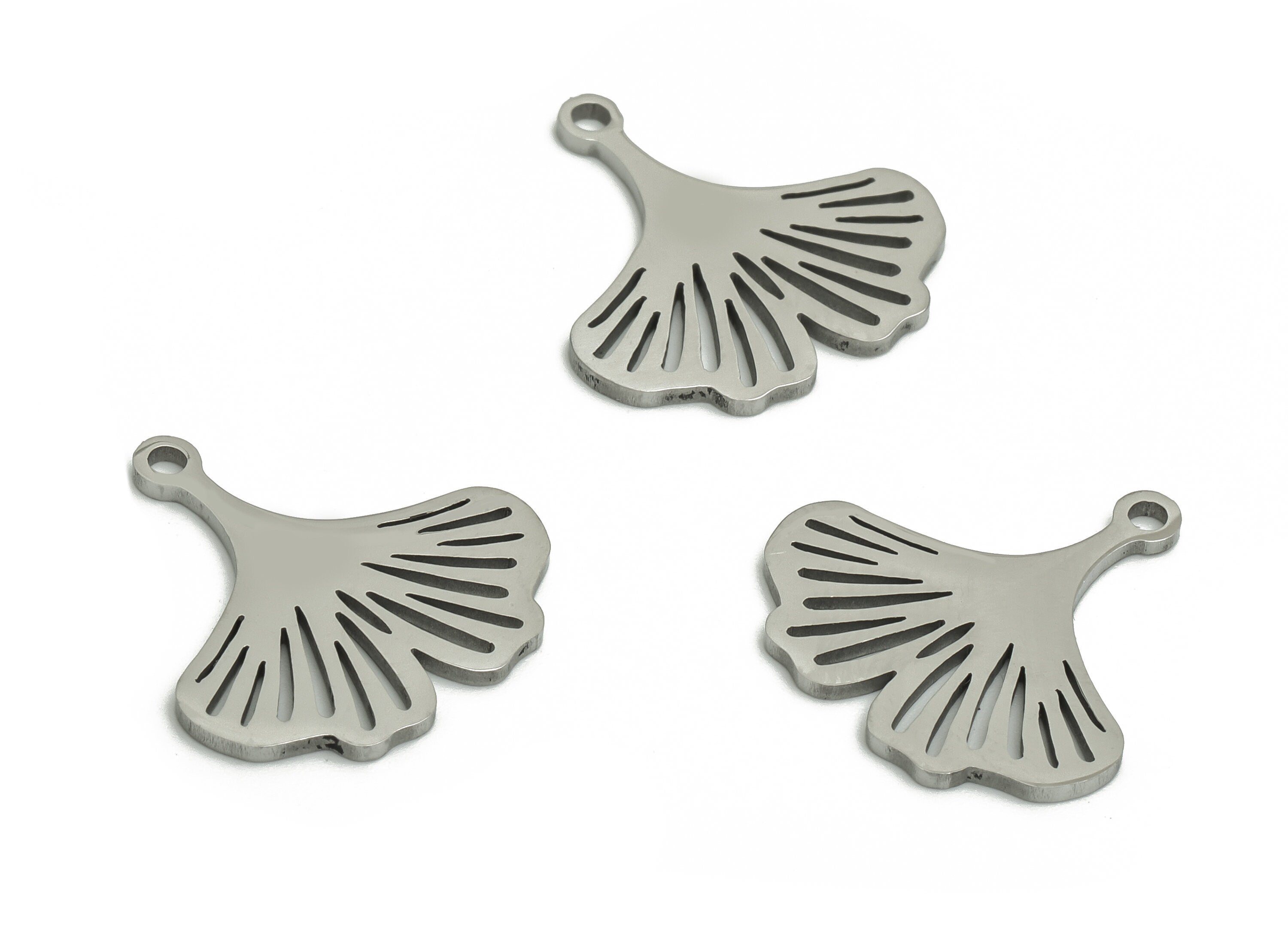 Stainless Steel Ginko Leaf Earring Charms - Stainless Steel Leaf Pendant - Jewelry Making Supplies - 17.32x17.1x0.9mm - SS1284 - DOMEDBAZAAR