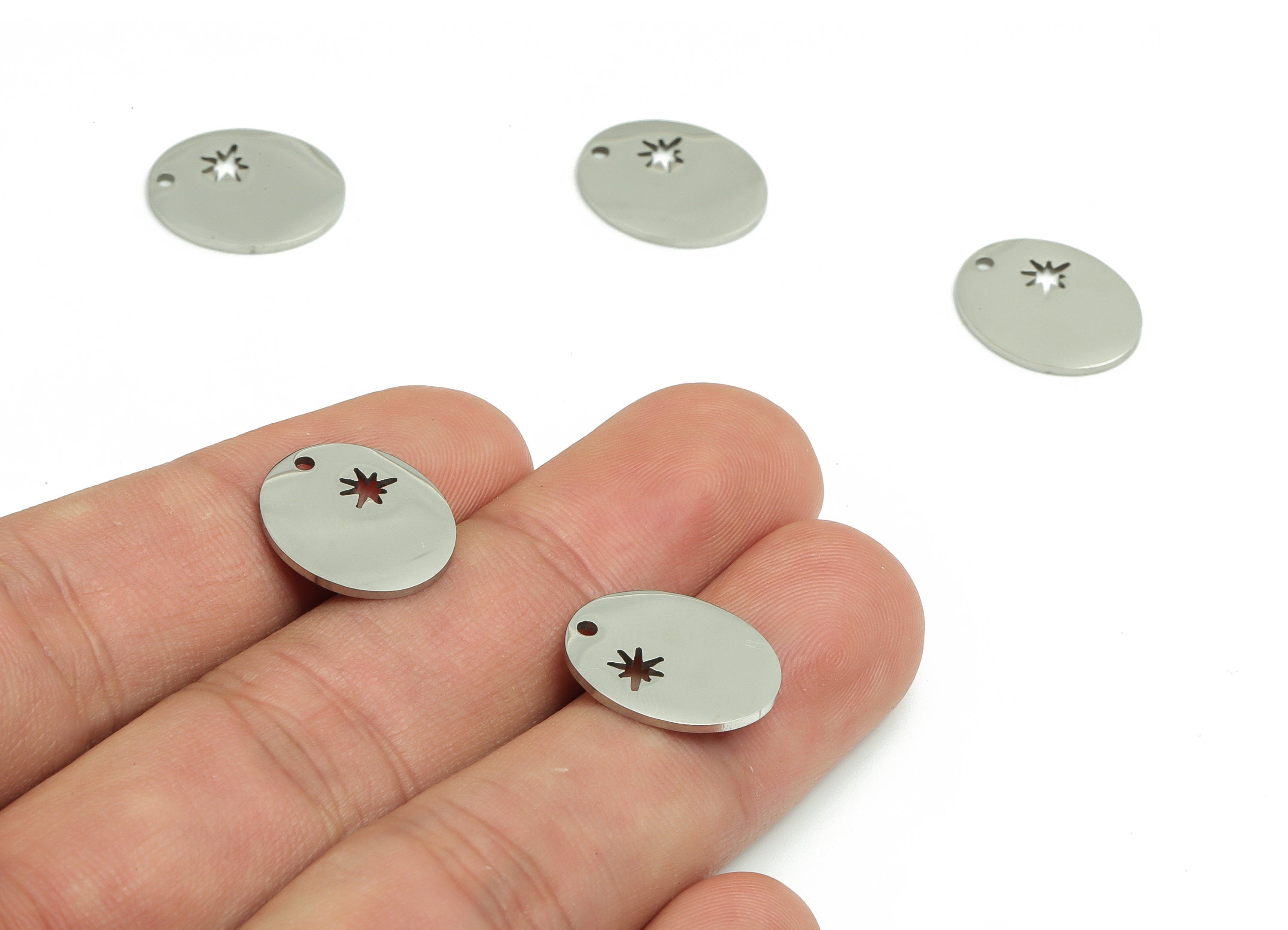 Stamping Blanks Stainless Steel Oval Earring Charms - Stainless Steel Sun Pendant - Jewelry Making Supplies - 15.86x13.07x0.95mm - SS1290 - DOMEDBAZAAR