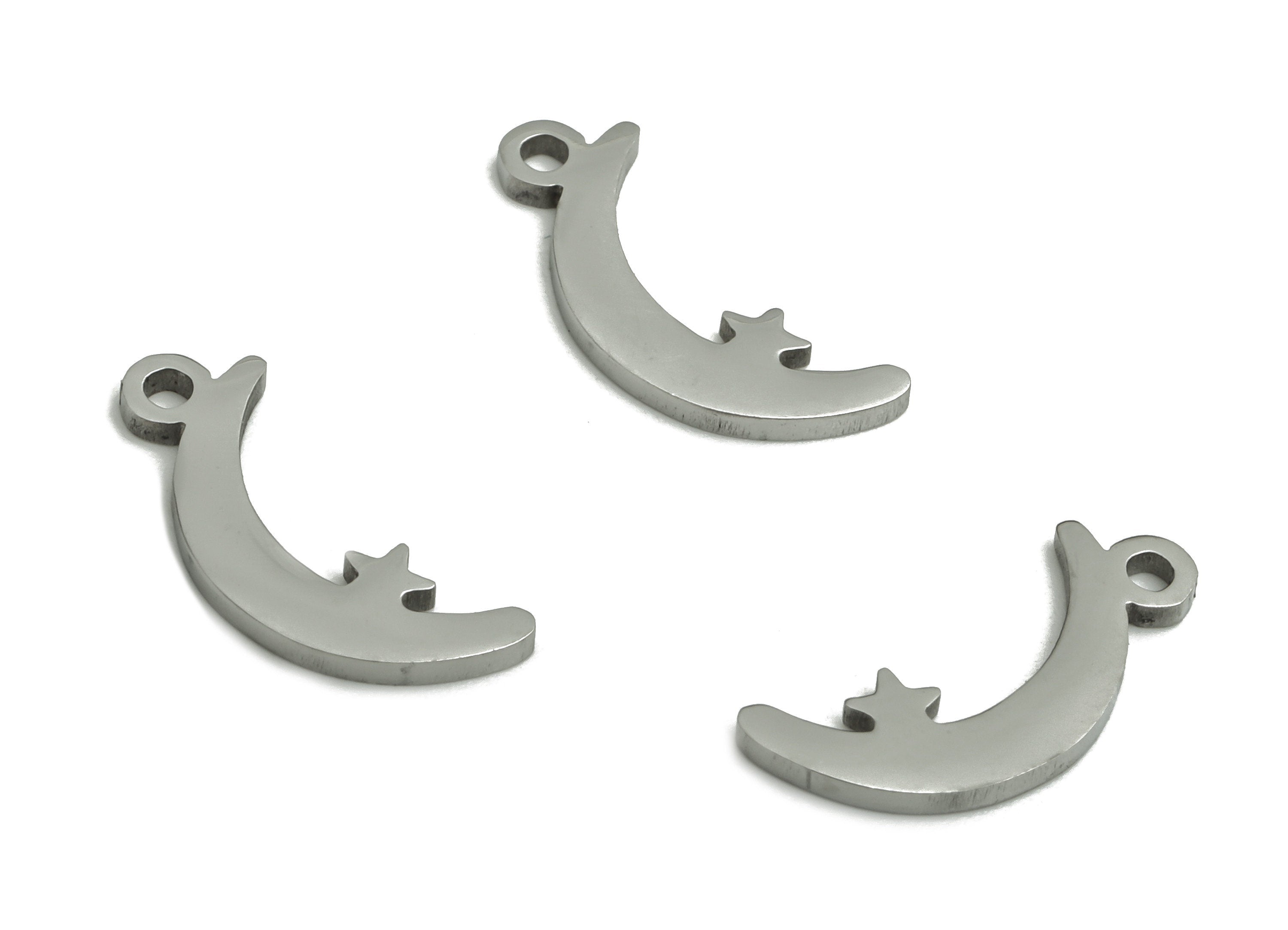 Stainless Steel Crescent Star Earring Charms - Stainless Steel Moon Pendant - Jewelry Making Supplies - 13.71x6.06x0.95mm - SS1304 - DOMEDBAZAAR