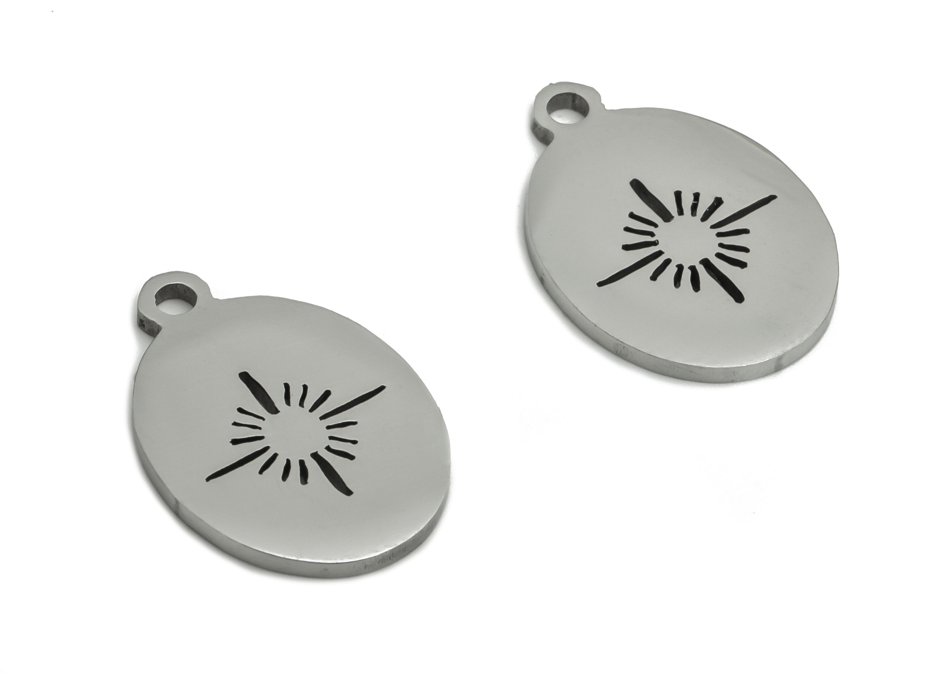 Stainless Steel Oval Earring Charms - Stainless Steel Sun Star Pendant - Jewelry Making Supplies - 14.89x10.36x0.95mm - SS1261 - DOMEDBAZAAR