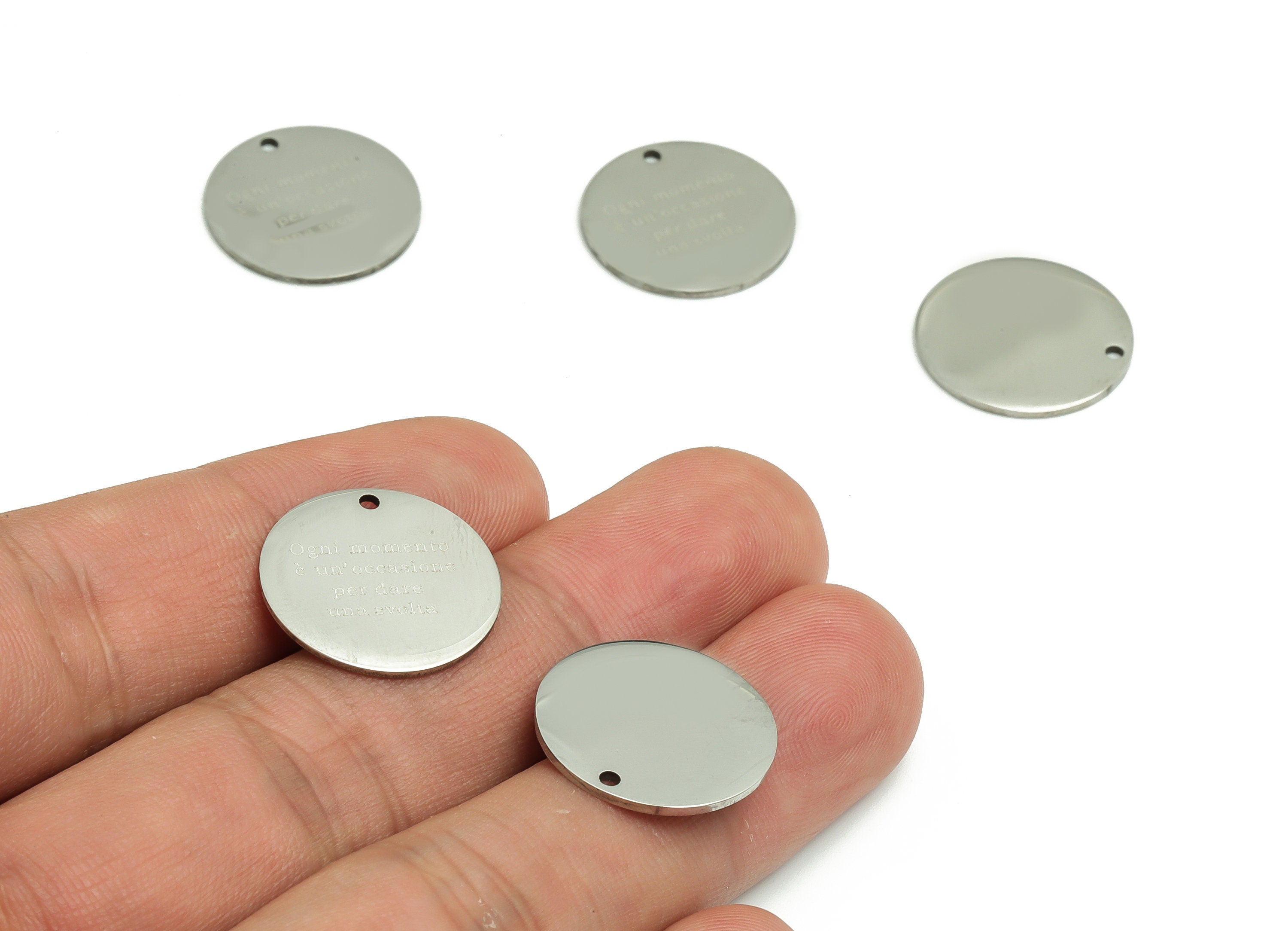 Stainless Steel Round Earring Charms - Stainless Steel English Words Pendant - Jewelry Supplies - 17.01x17x0.9mm - SS1274 - DOMEDBAZAAR