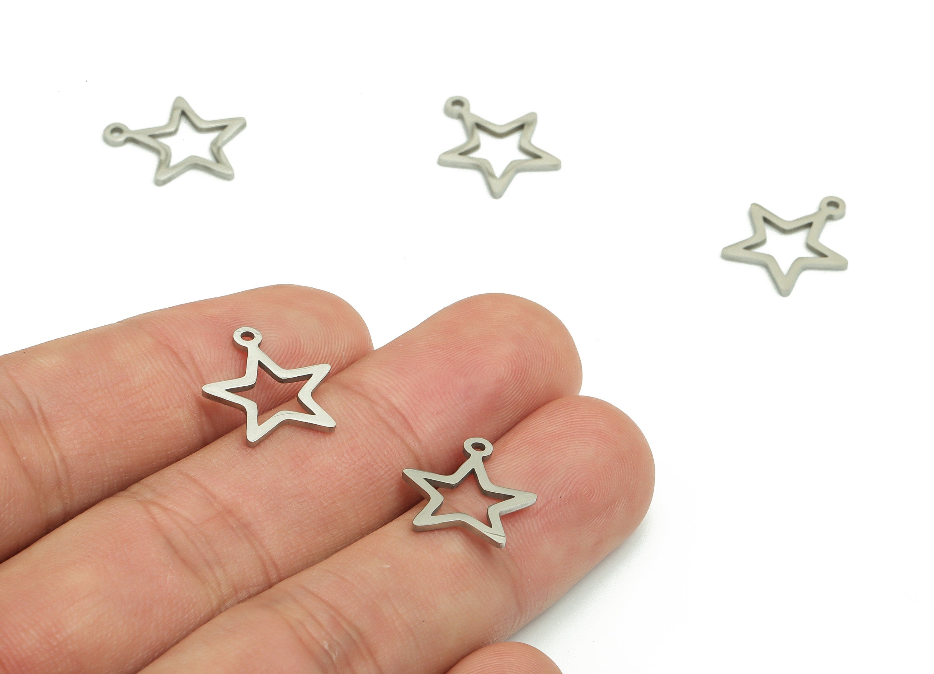 Stainless Steel Star Earring Charms - Stainless Steel Star Pendant - Jewelry Making Supplies - 15.49x13.59x0.9mm - SS1297 - DOMEDBAZAAR