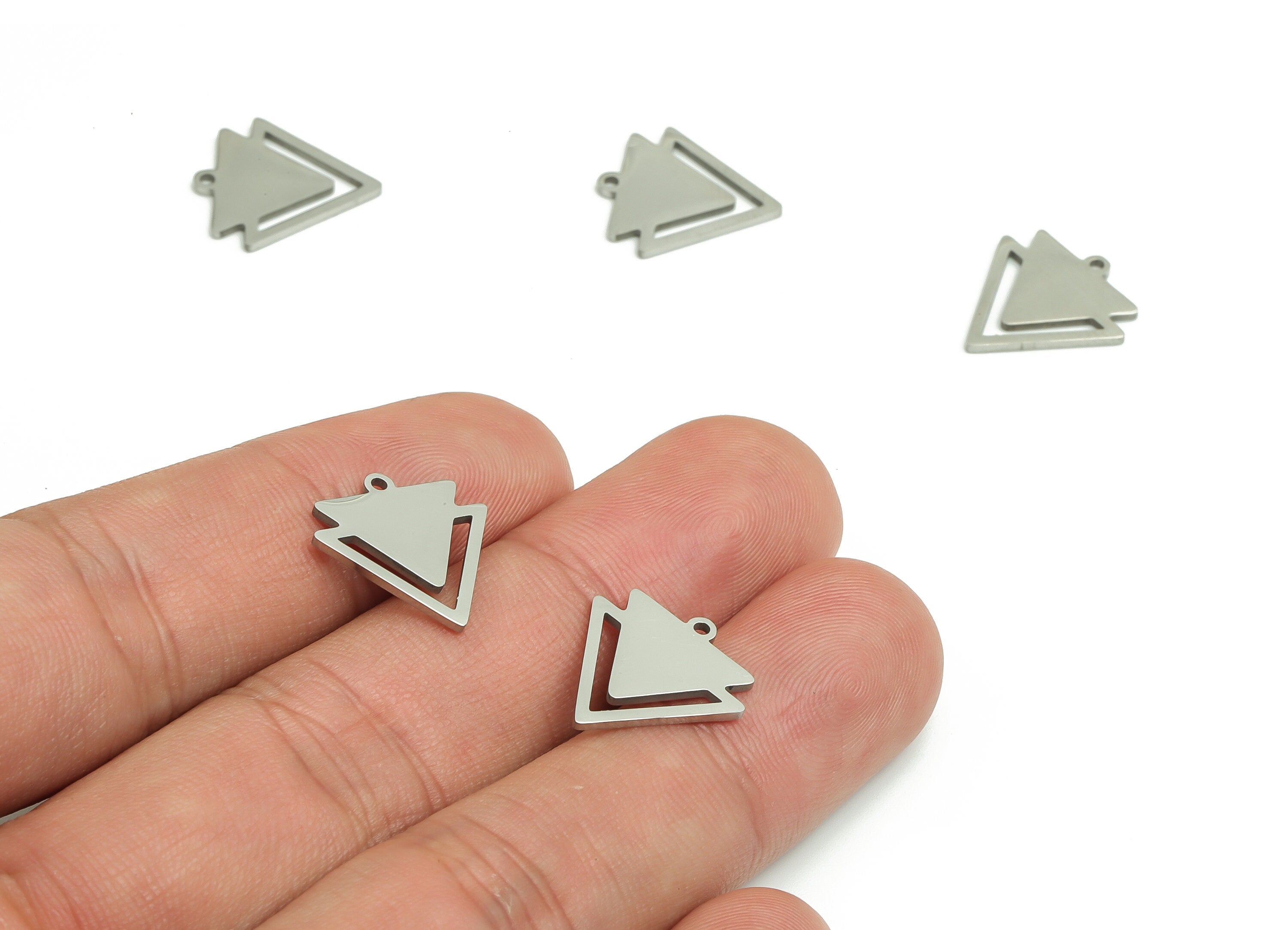 Stainless Steel Triangle Earring Charms - Stainless Steel Triangle Pendant - Jewelry Making Supplies - 15.64x14.74x1mm - SS1295 - DOMEDBAZAAR
