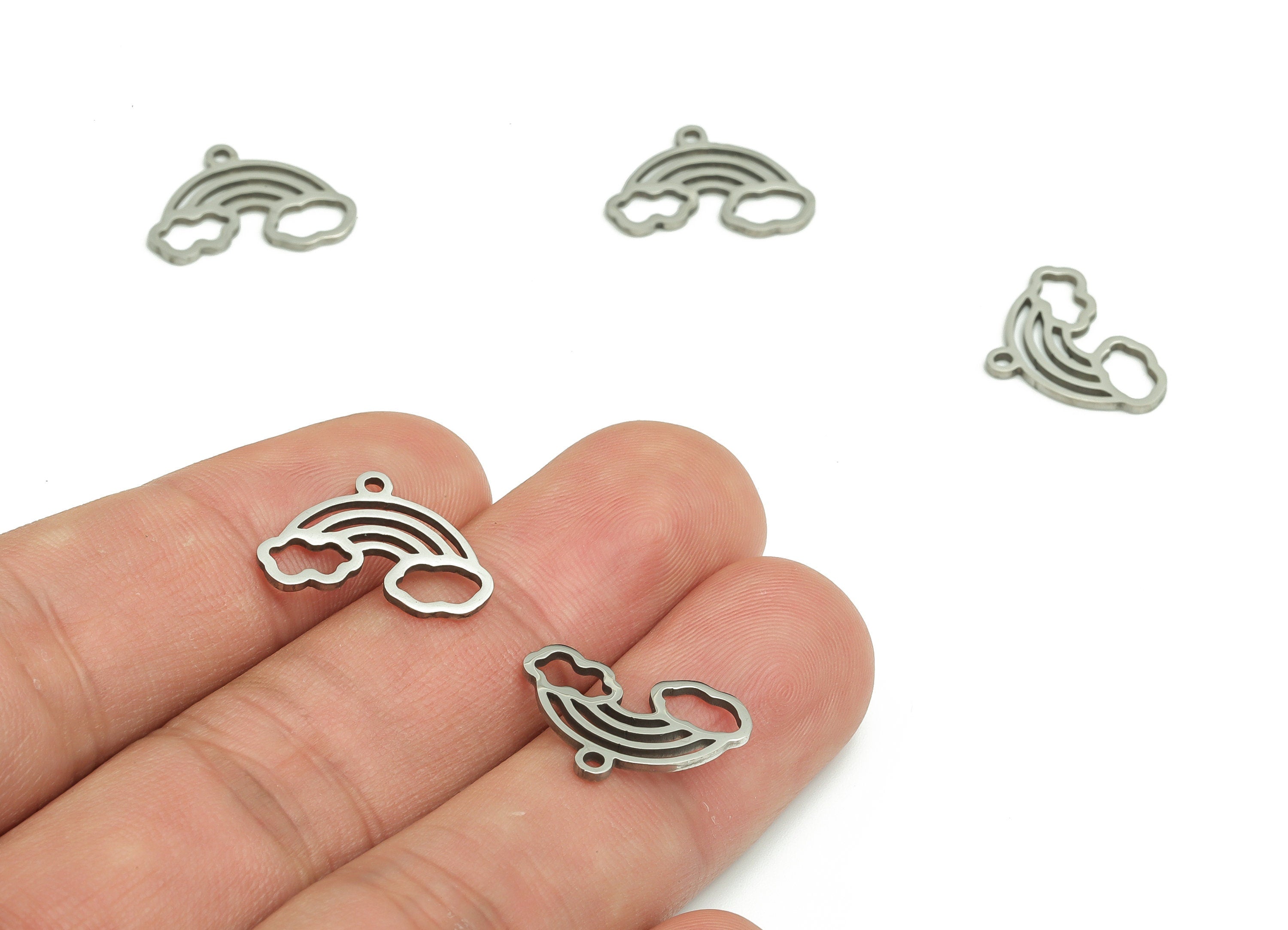 Stainless Steel Rainbow Earring Charms - Stainless Steel Rainbow Pendant - Jewelry Making Supplies - 17.14x12.27x0.95mm - SS1269 - DOMEDBAZAAR