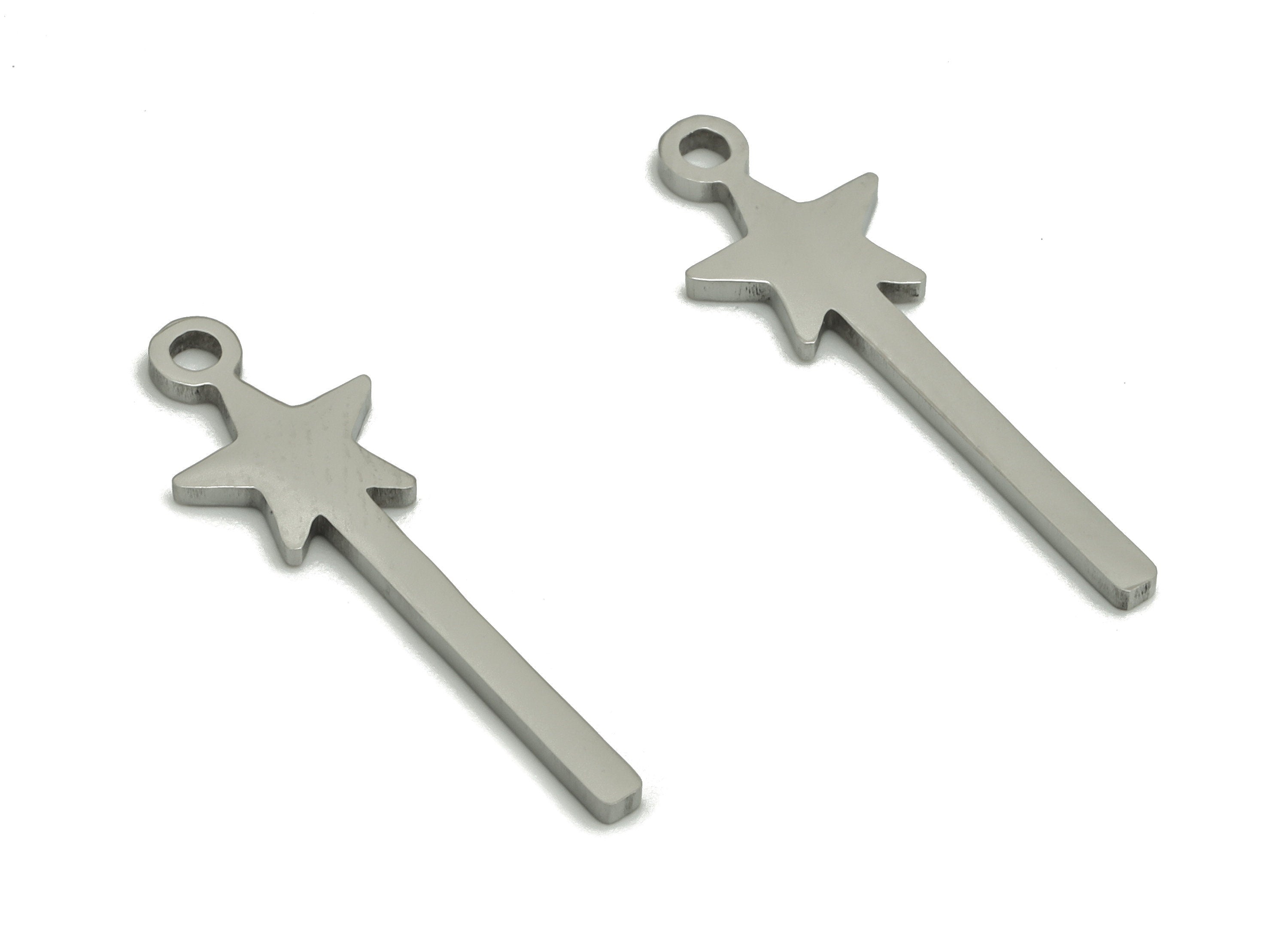 Stainless Steel Star Earring Charms - Stainless Steel Star Stick Pendant - Jewelry Making Supplies - 21.64x6.88x0.94mm - SS1286 - DOMEDBAZAAR