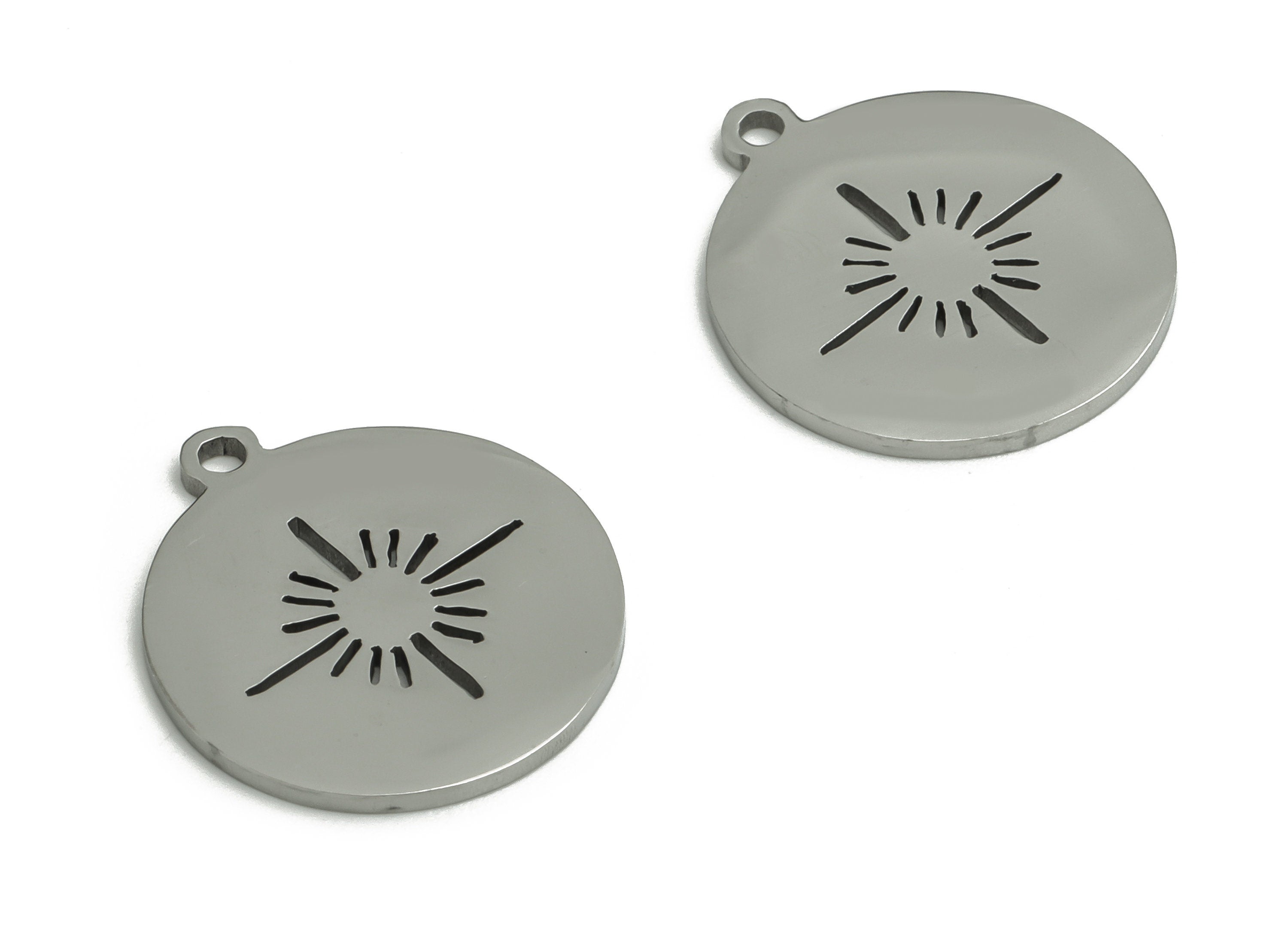 Stainless Steel Round Earring Charms - Stainless Steel Sun Star Pendant - Jewelry Making Supplies - 17.07x15.11x0.9mm - SS1267 - DOMEDBAZAAR