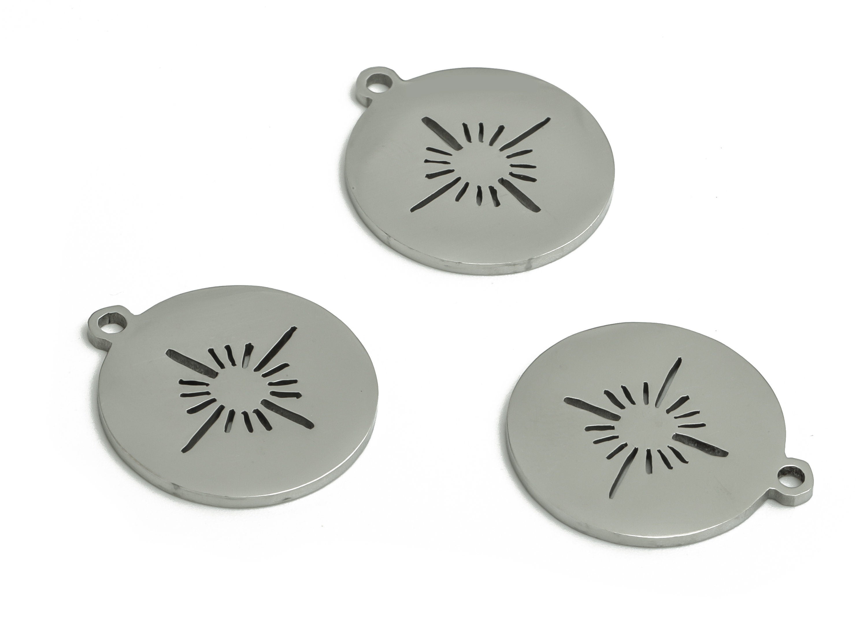 Stainless Steel Round Earring Charms - Stainless Steel Sun Star Pendant - Jewelry Making Supplies - 17.07x15.11x0.9mm - SS1267 - DOMEDBAZAAR