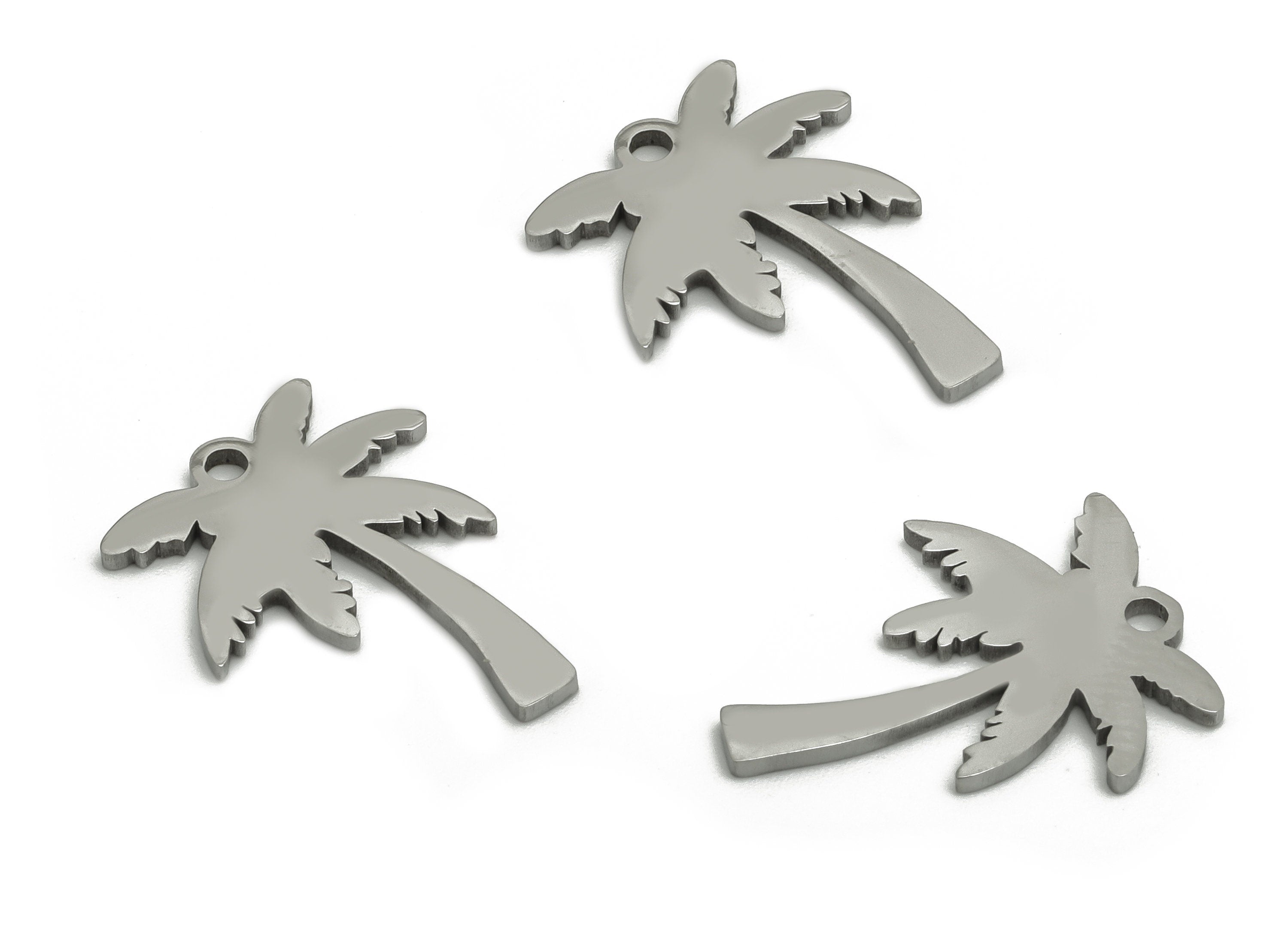Stainless Steel Coconut Tree Earring Charms - Stainless Steel Palm Tree Pendant - Jewelry Making Supplies - 16.76x12.6x0.9mm - SS1282 - DOMEDBAZAAR